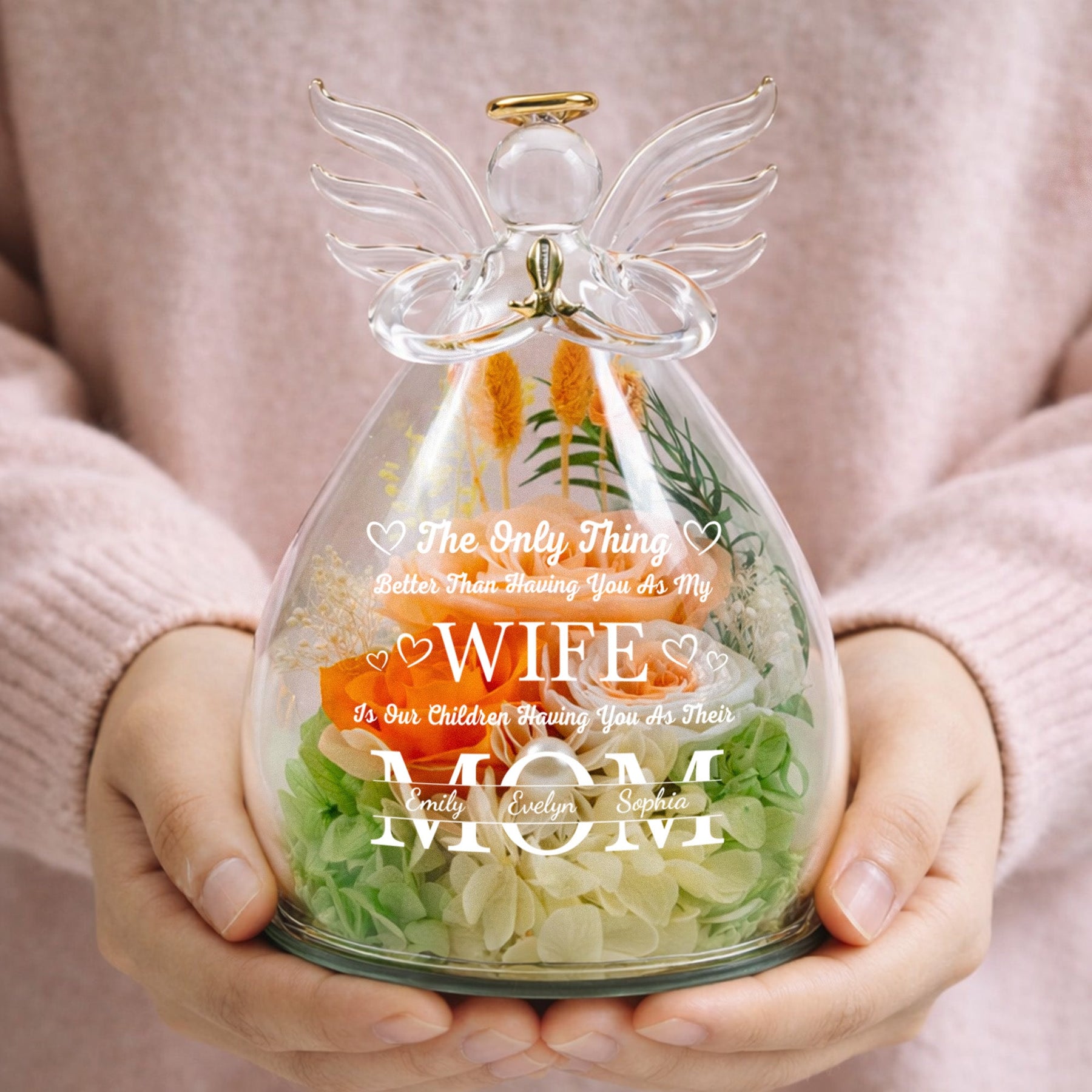 Having You As My Wife Mother's Day Gift For Wife - Personalized Flower In Glass Angel Figurines