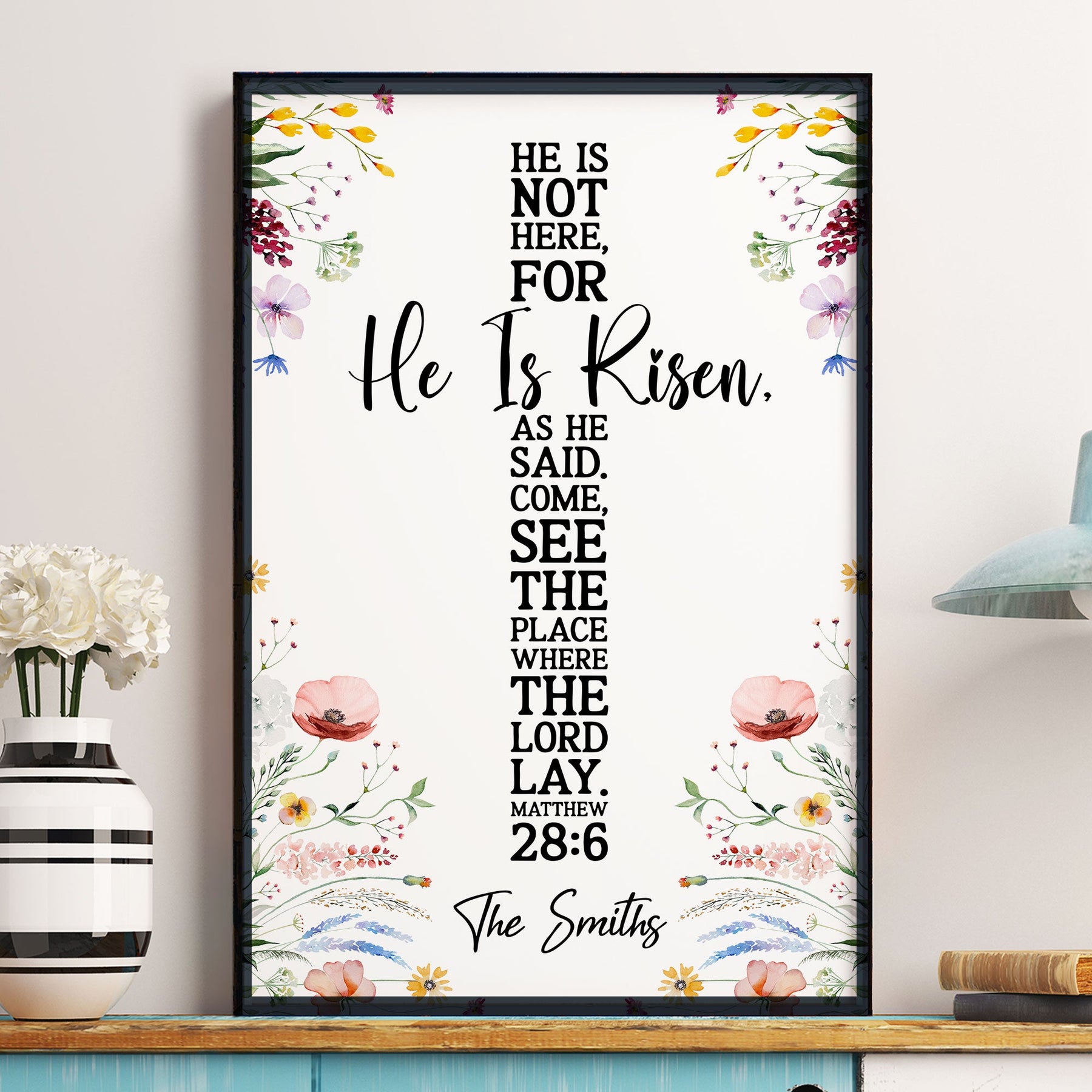 He Is Risen As He Said Easter Decor Cross Flower - Personalized Poster