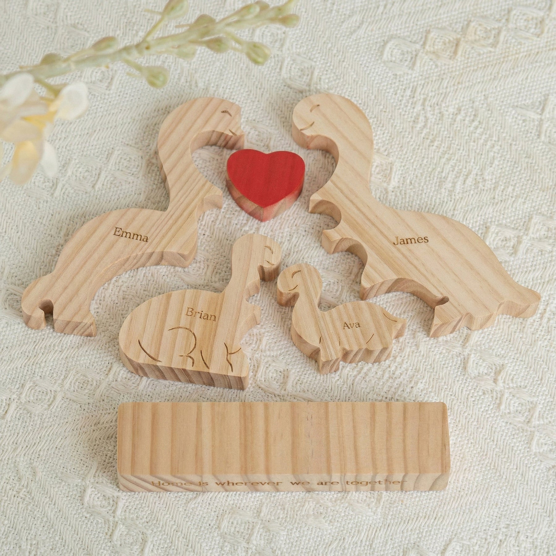 Home Is Where We Are Together Dinosaur Family Puzzle - Personalized Wooden Family Puzzle
