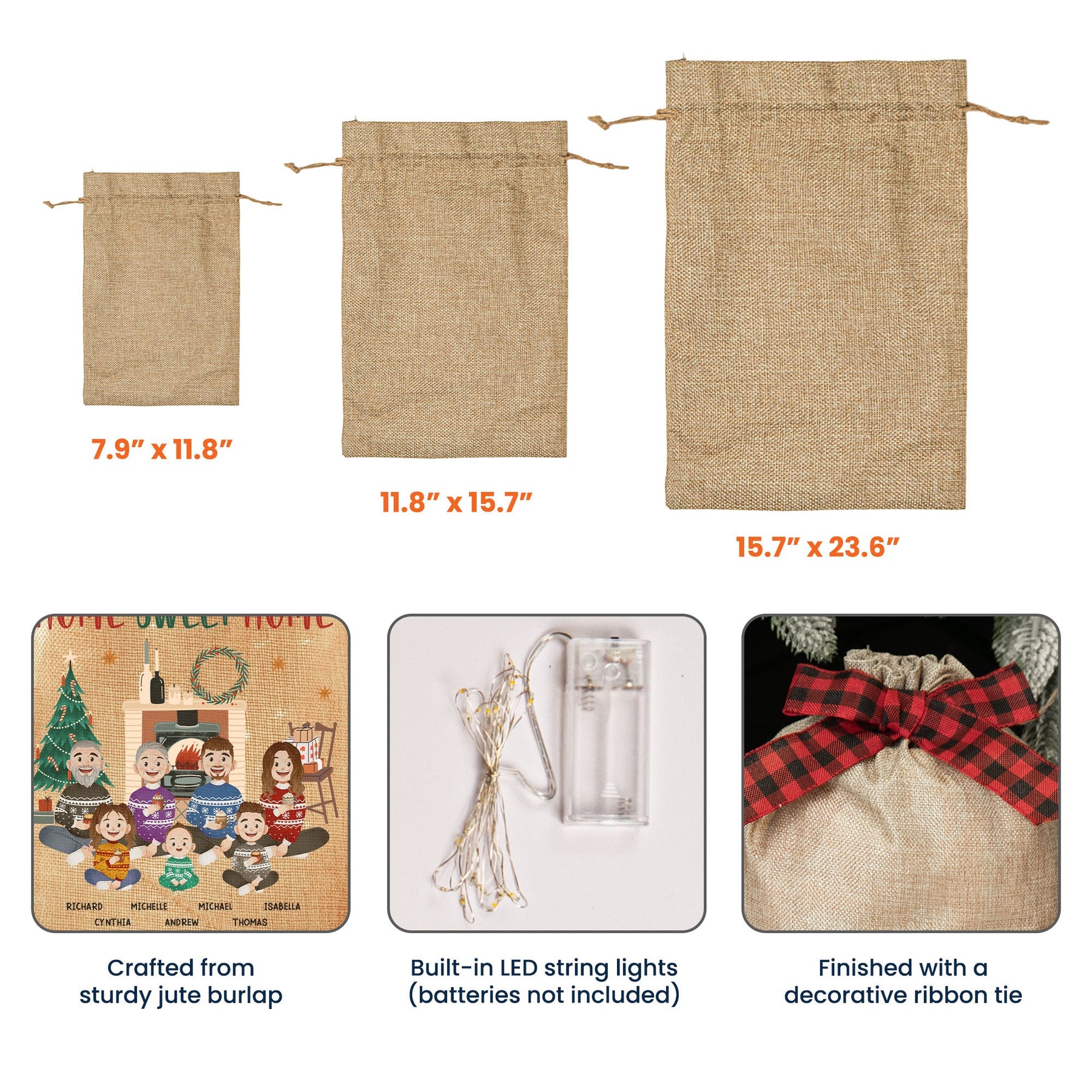 Home Sweet Home - Personalized Lighted Burlap Sack