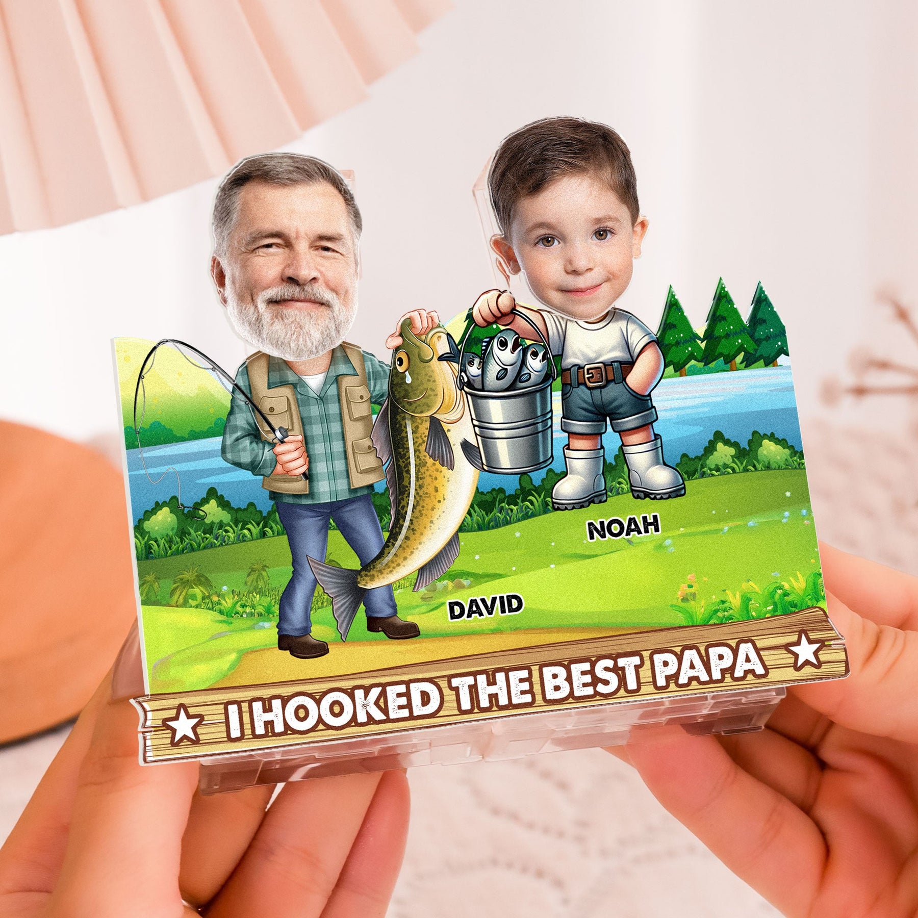 Hooked The Best Papa - Personalized Photo Shaking Head Acrylic Standee