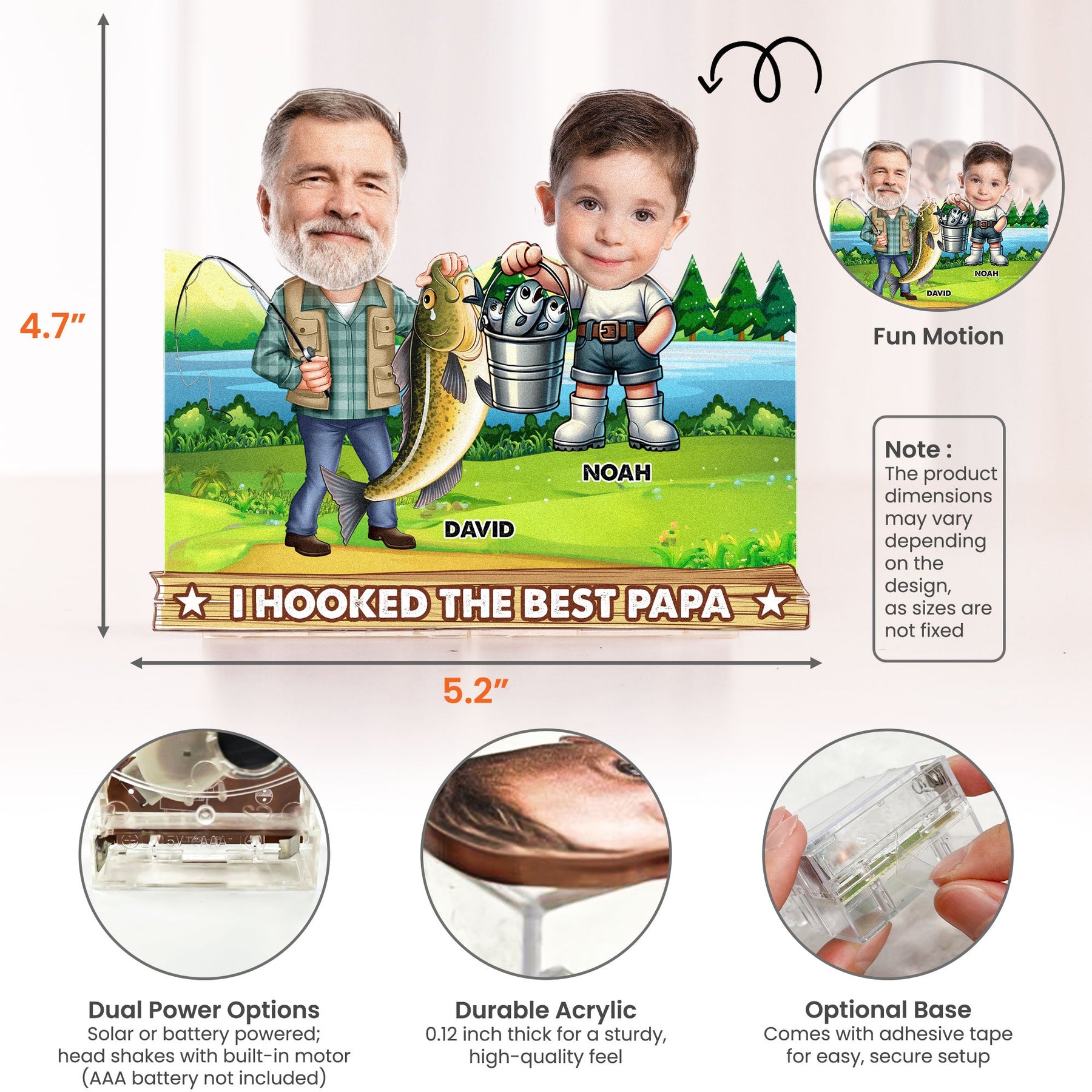Hooked The Best Papa - Personalized Photo Shaking Head Acrylic Standee