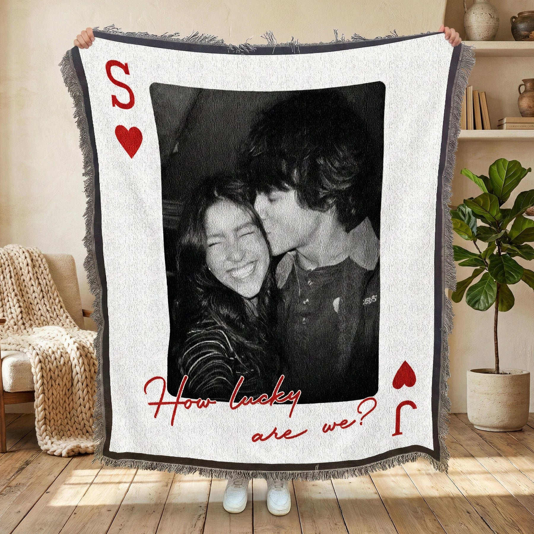How Lucky Are We? - King & Queen, Romantic Gift For Her, Him - Personalized Photo Woven Blanket