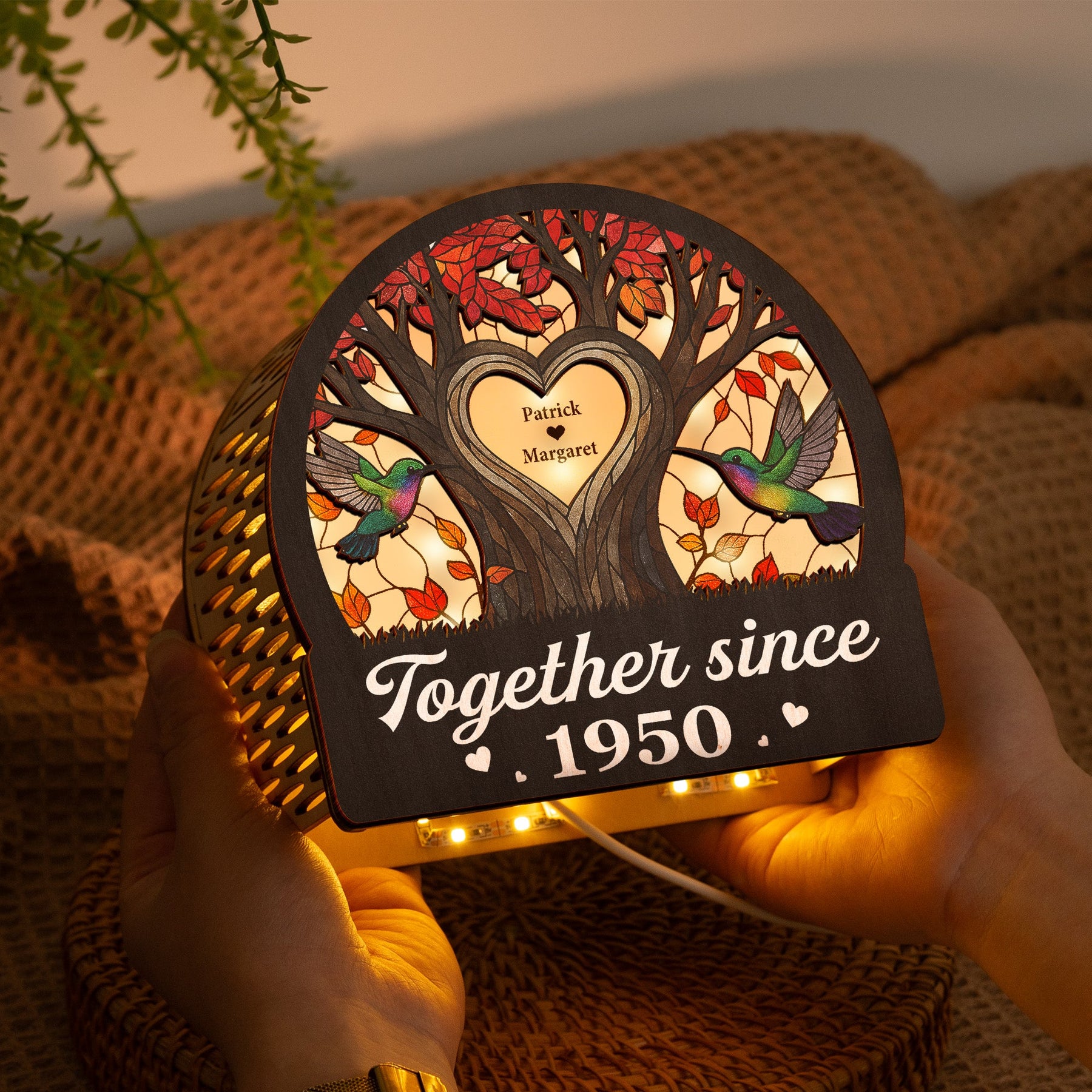 Hummingbird Couple Tree Of Life Anniversary Gift - Personalized Lantern Night Light
