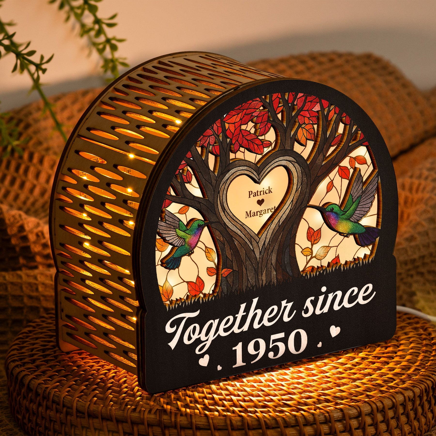 Hummingbird Couple Tree Of Life Anniversary Gift - Personalized Lantern Night Light