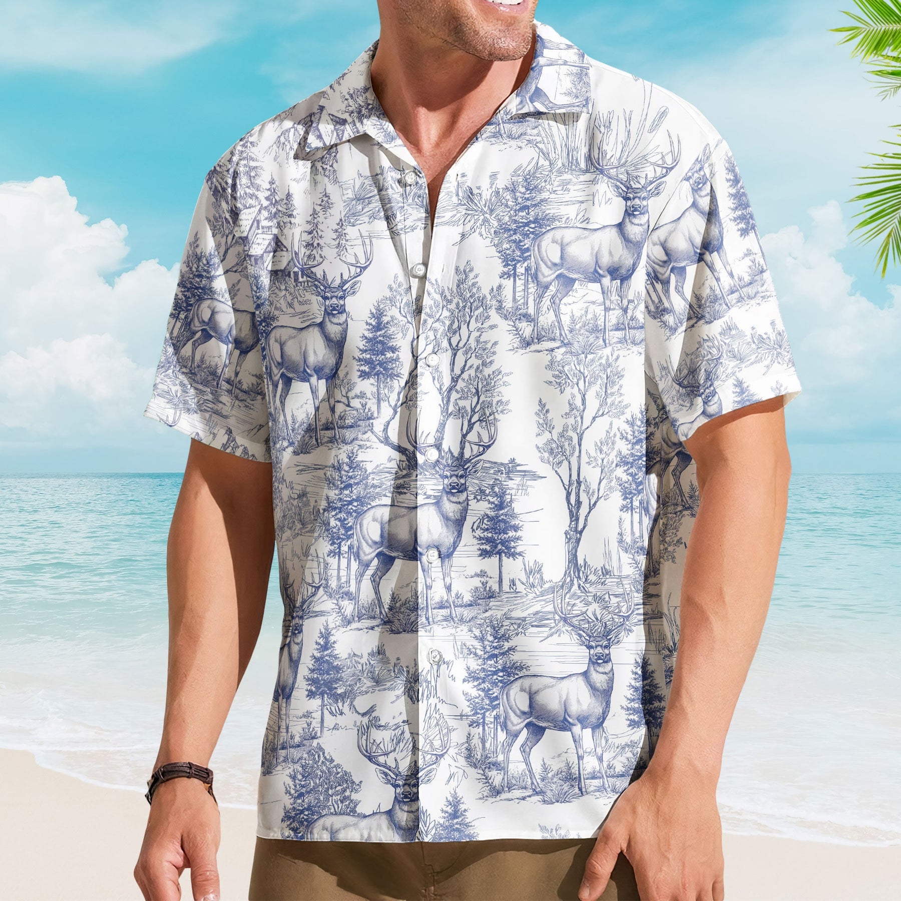 Hunting Fishing Camping Hiking Kayaking Toile De Jouy - Personalized Hawaiian Shirt