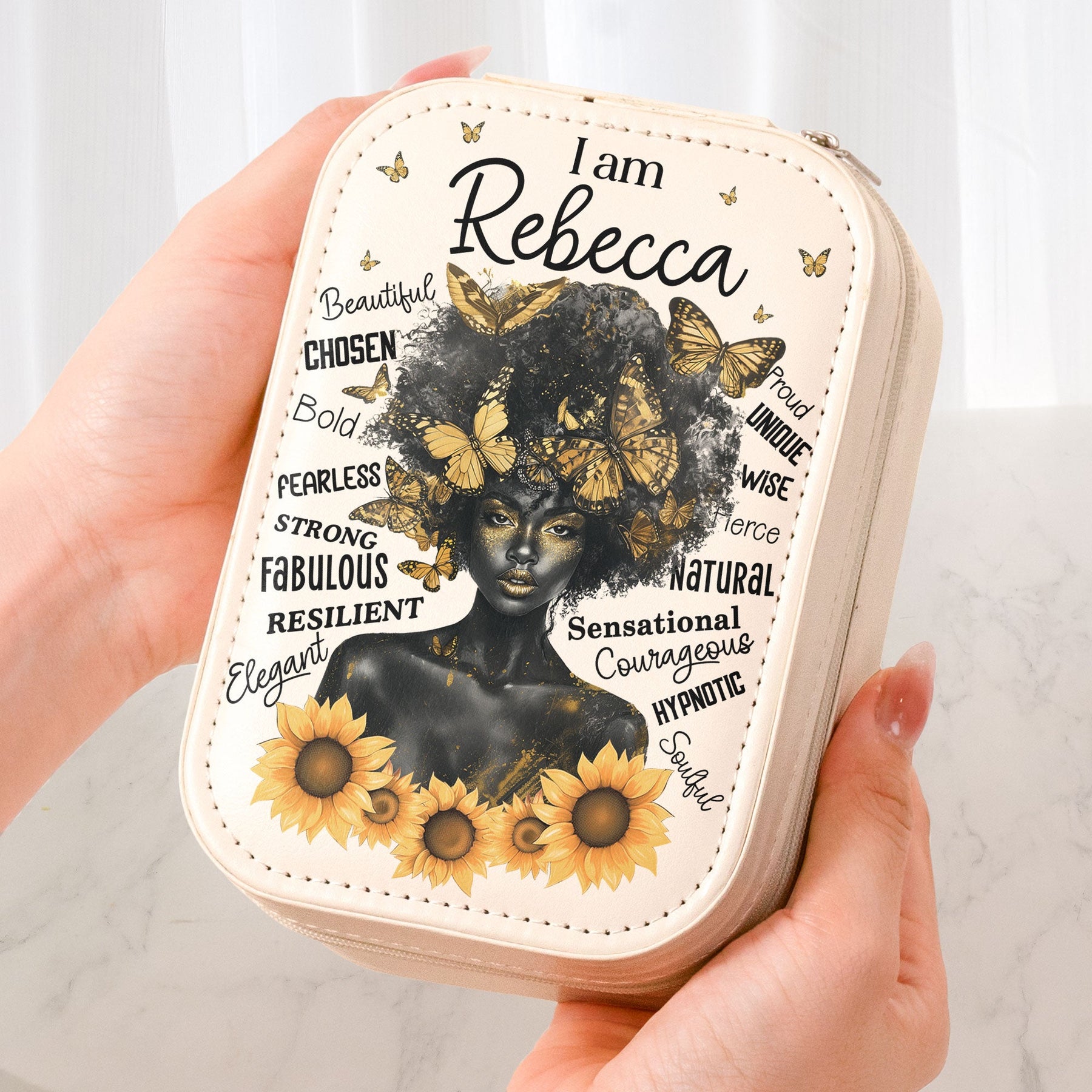 I Am Beautiful, Strong & Bold - Custom Makeup Box With LED Mirror