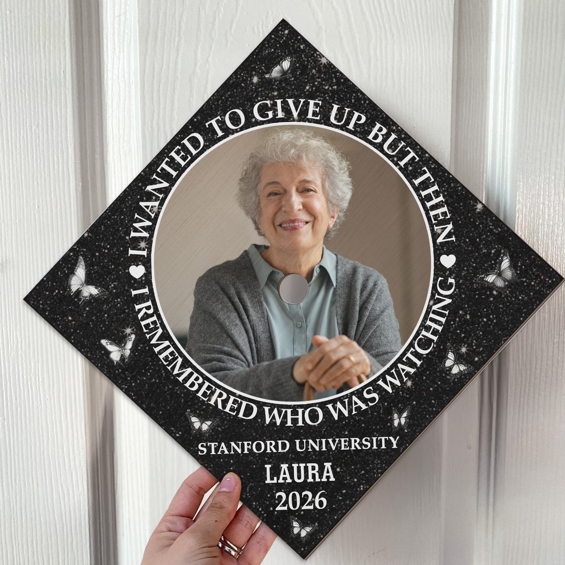 I Remembered Who Was Watching - Personalized Photo Graduation Cap Topper