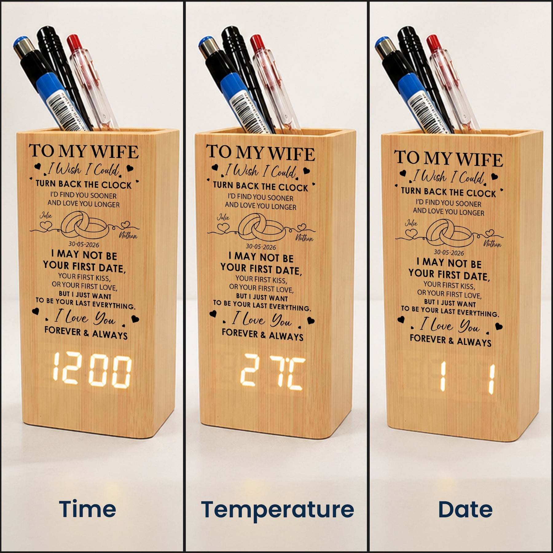 I Wish I Could Turn Back The Clock - Wedding Gifts, Anniversary Gift For Her, Couple - Personalized Pen Holder With Clock