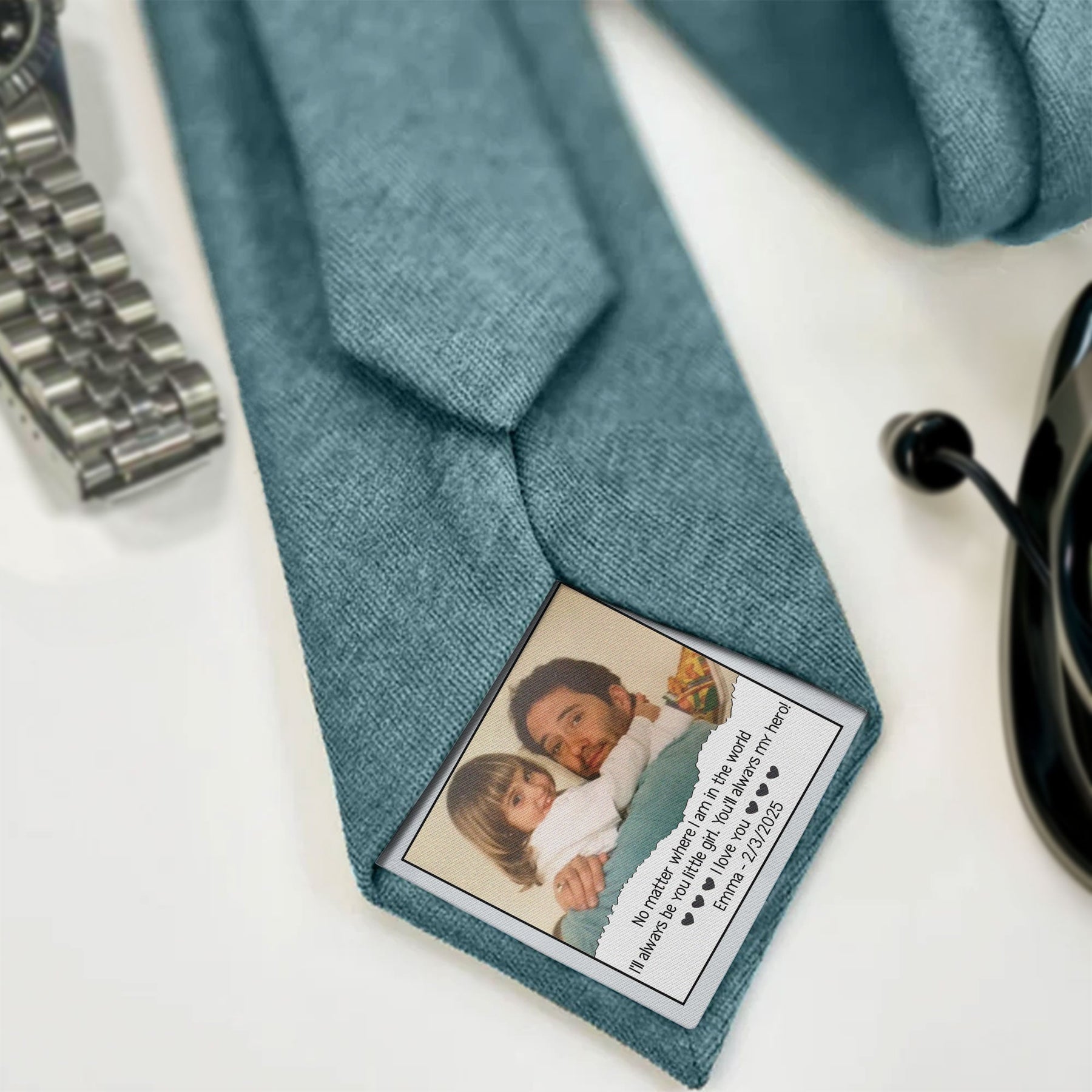 I'll Always Be You Little Girl You'll Always My Hero - Personalized Photo Tie Patch