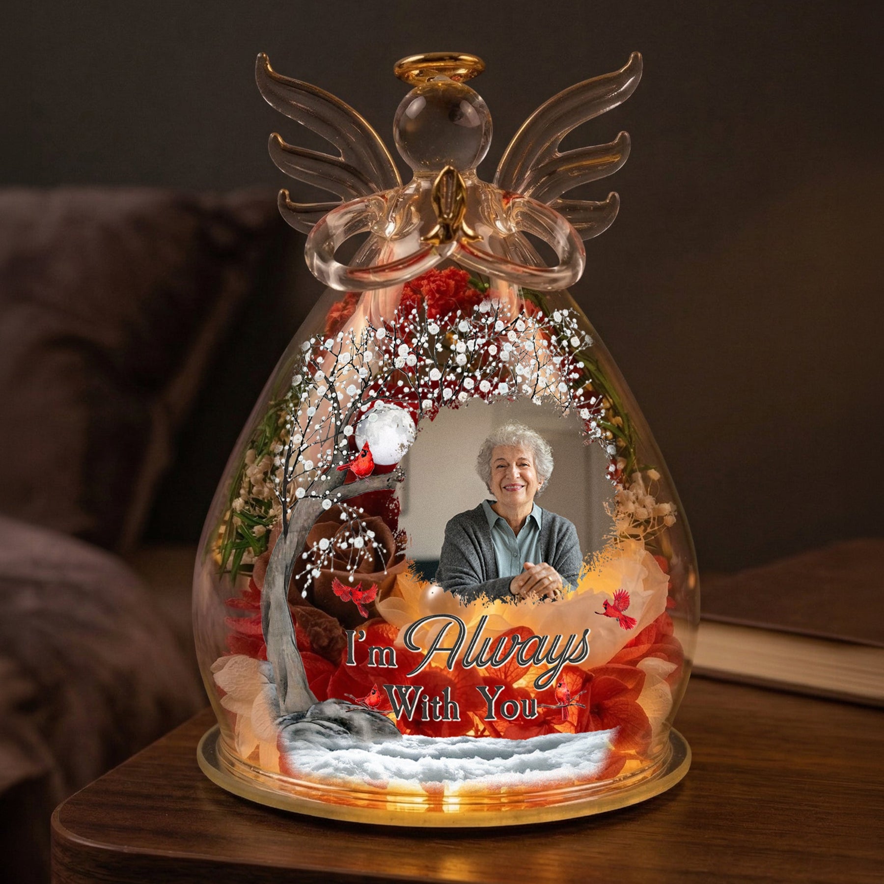 I'm Always With You - Personalized Flower In Glass Angel Figurines