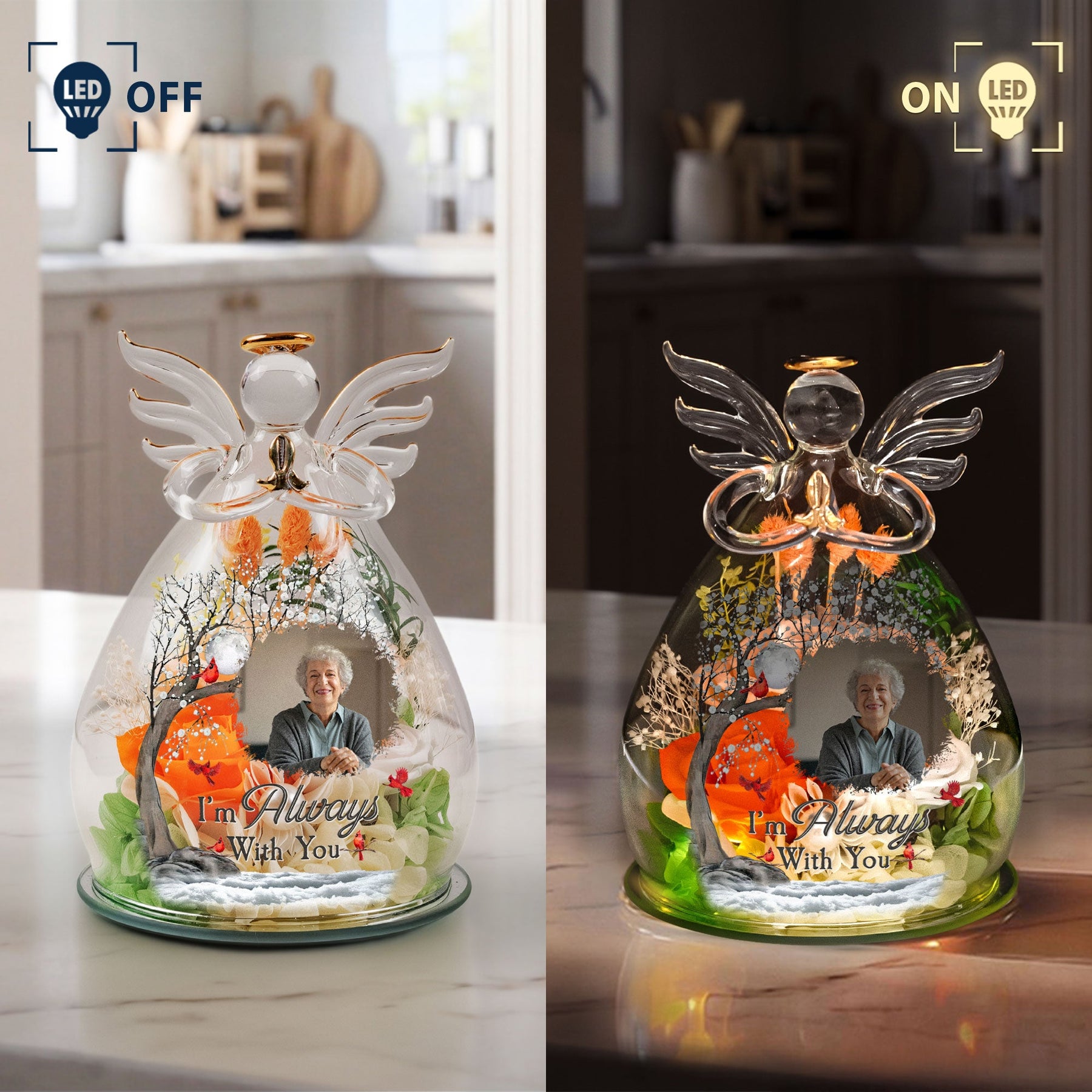 I'm Always With You - Personalized Flower In Glass Angel Figurines