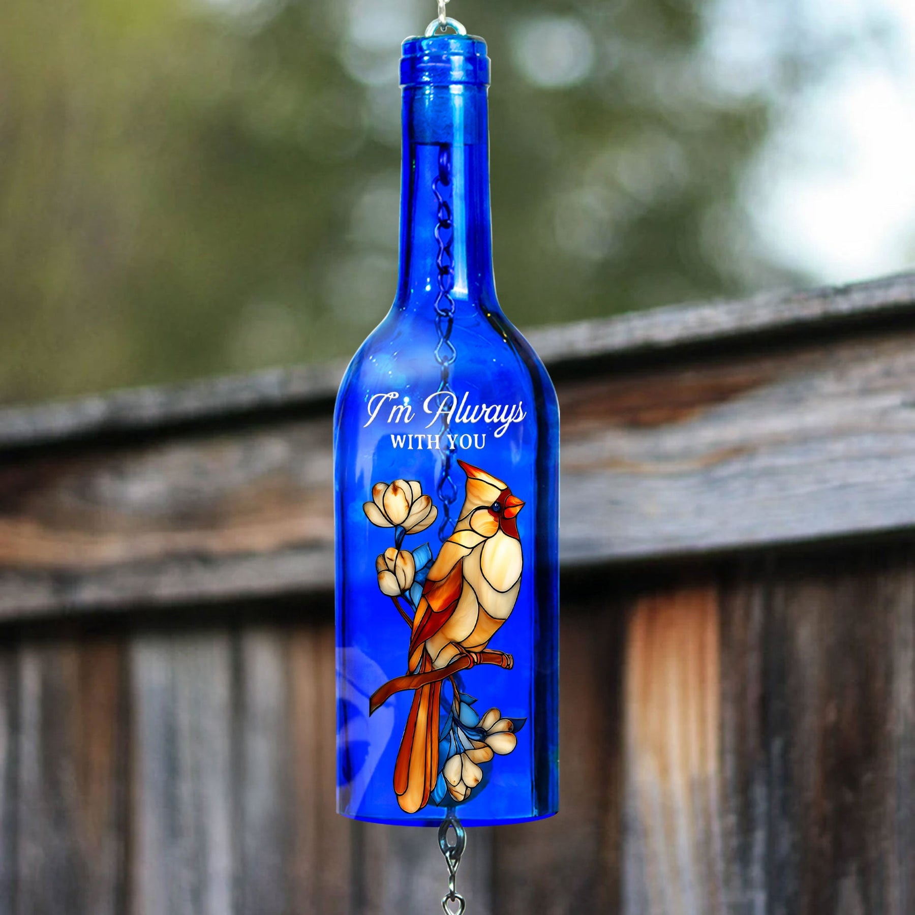 I'm Always With You Sympathy Remembrance - Personalized Photo Wine Bottle Wind Chime