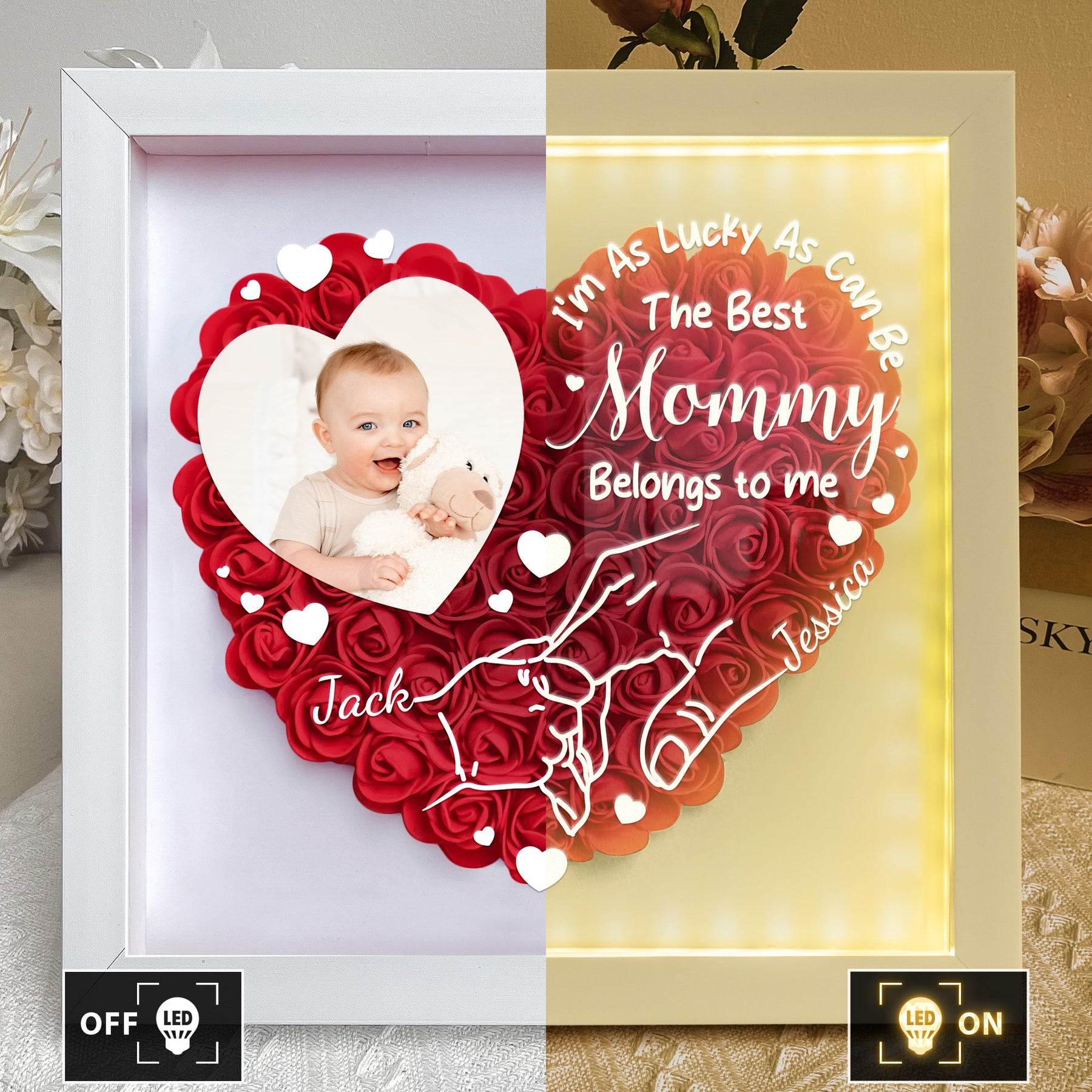 I'm As Lucky As Can Be The Best Mommy Belongs To Me - Personalized Photo Flower Shadow Box With LED Light
