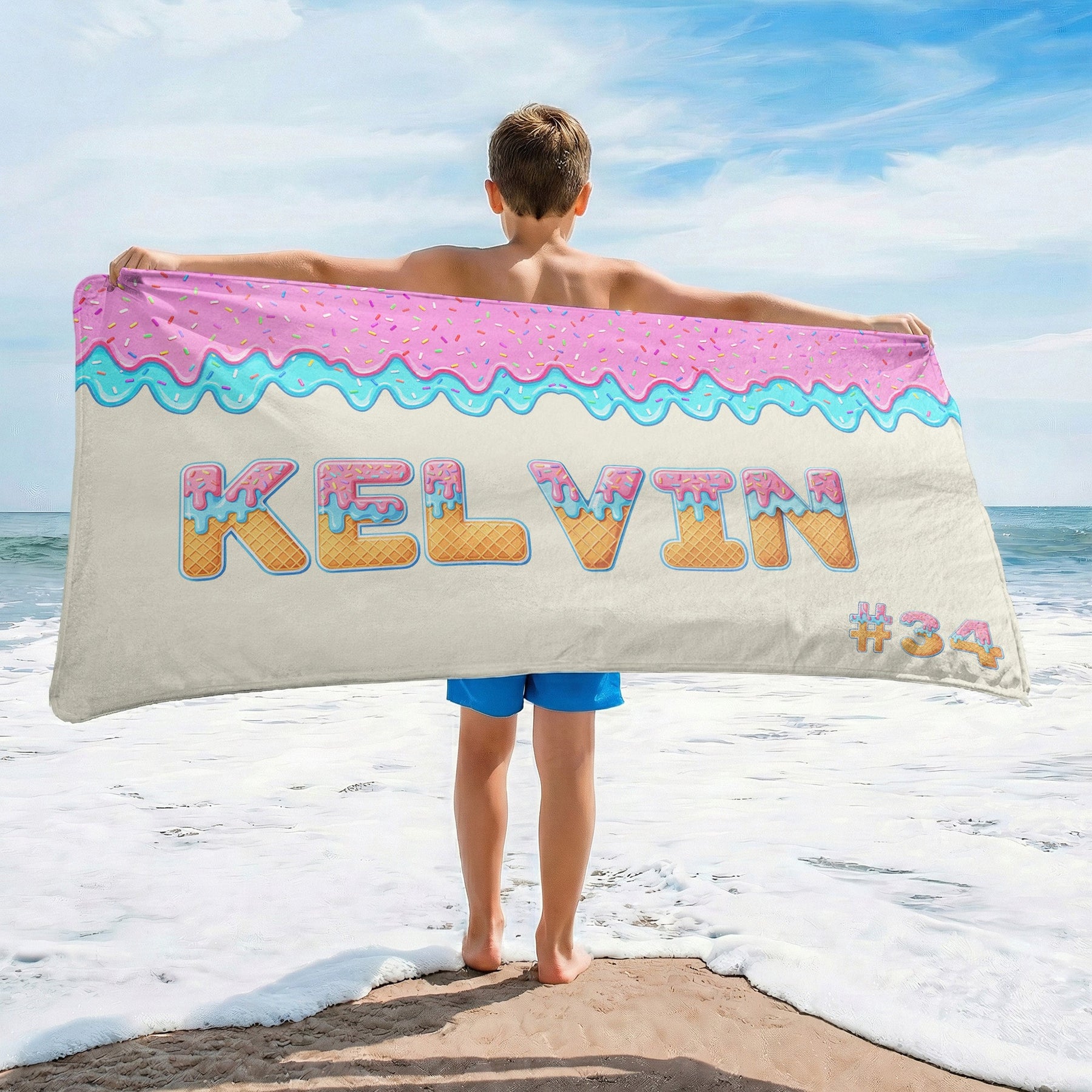 Ice Cream Drip Custom Name - Personalized Quick-Dry Beach Towel