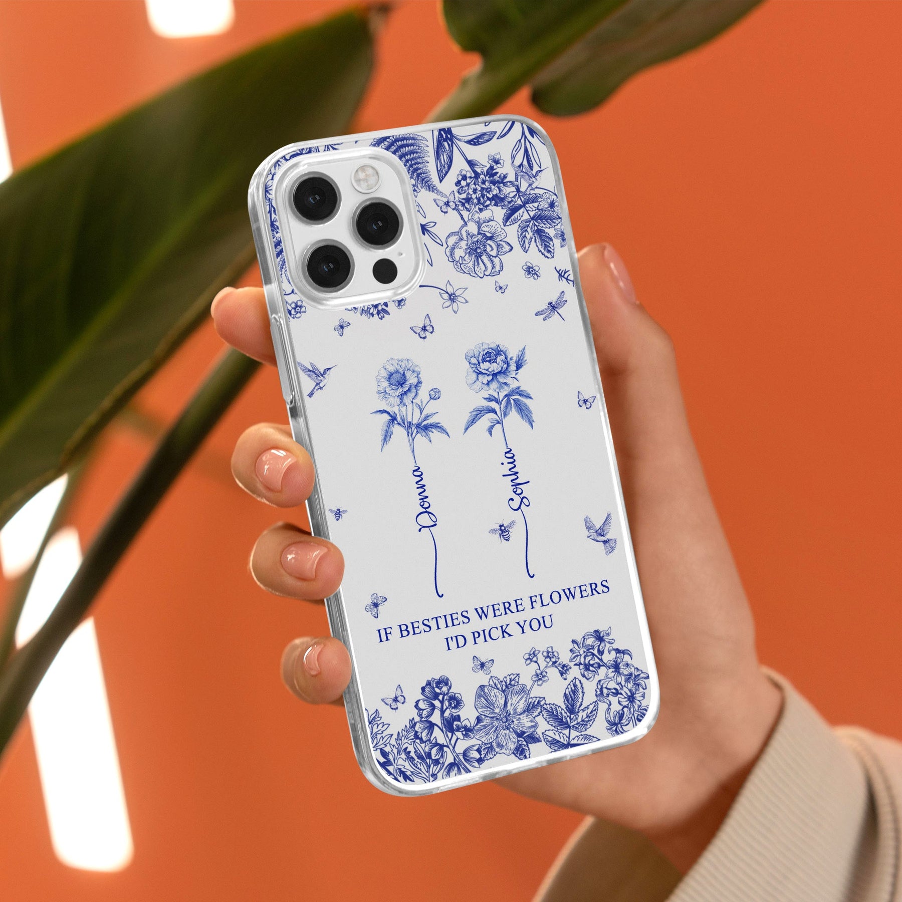If Besties Were Flowers I'd Pick You - Toile De Jouy Custom Birth Flower - Personalized Clear Phone Case