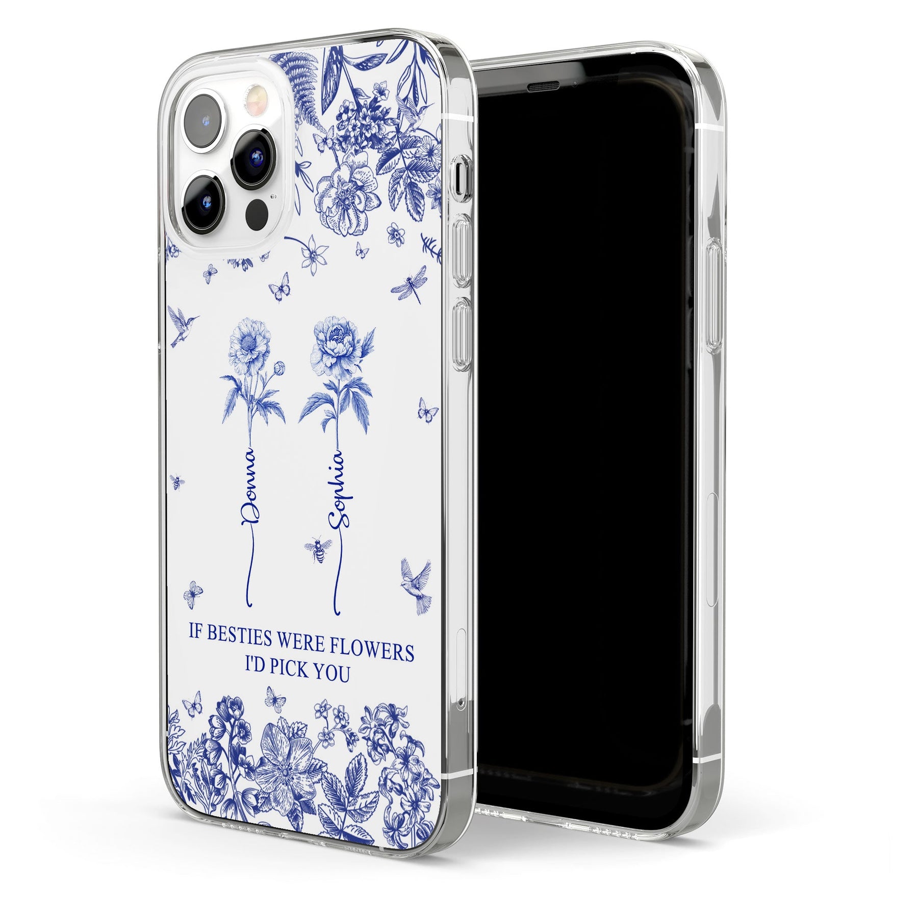 If Besties Were Flowers I'd Pick You - Toile De Jouy Custom Birth Flower - Personalized Clear Phone Case