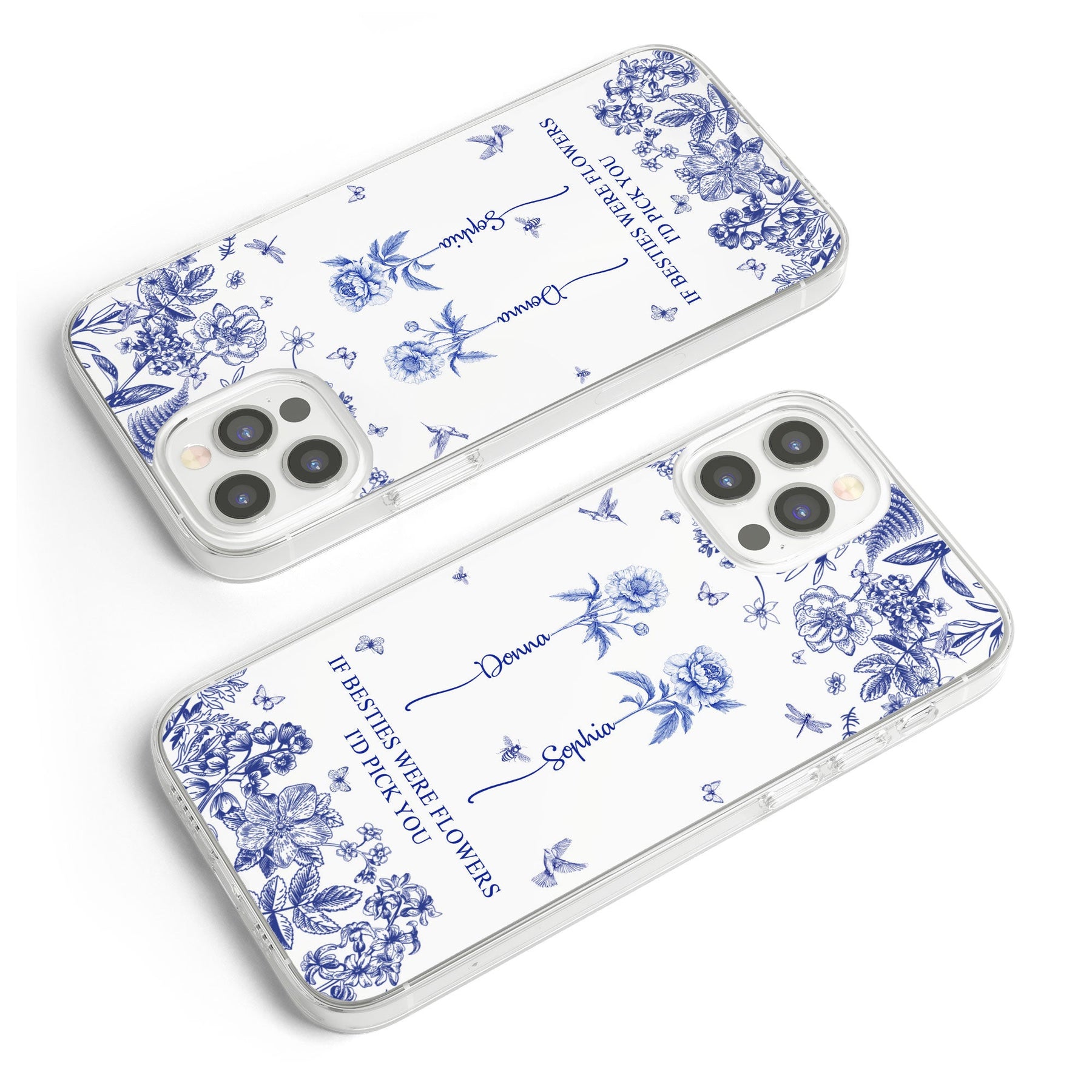 If Besties Were Flowers I'd Pick You - Toile De Jouy Custom Birth Flower - Personalized Clear Phone Case