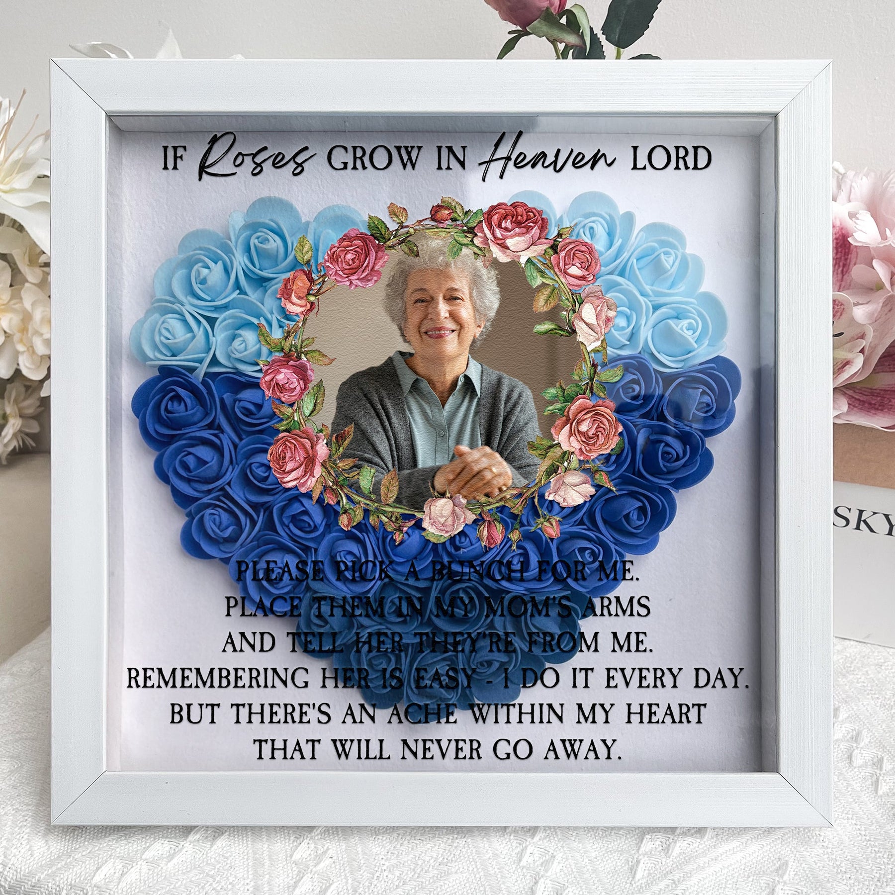 If Roses Grow In Heaven - Personalized Photo Flower Shadow Box