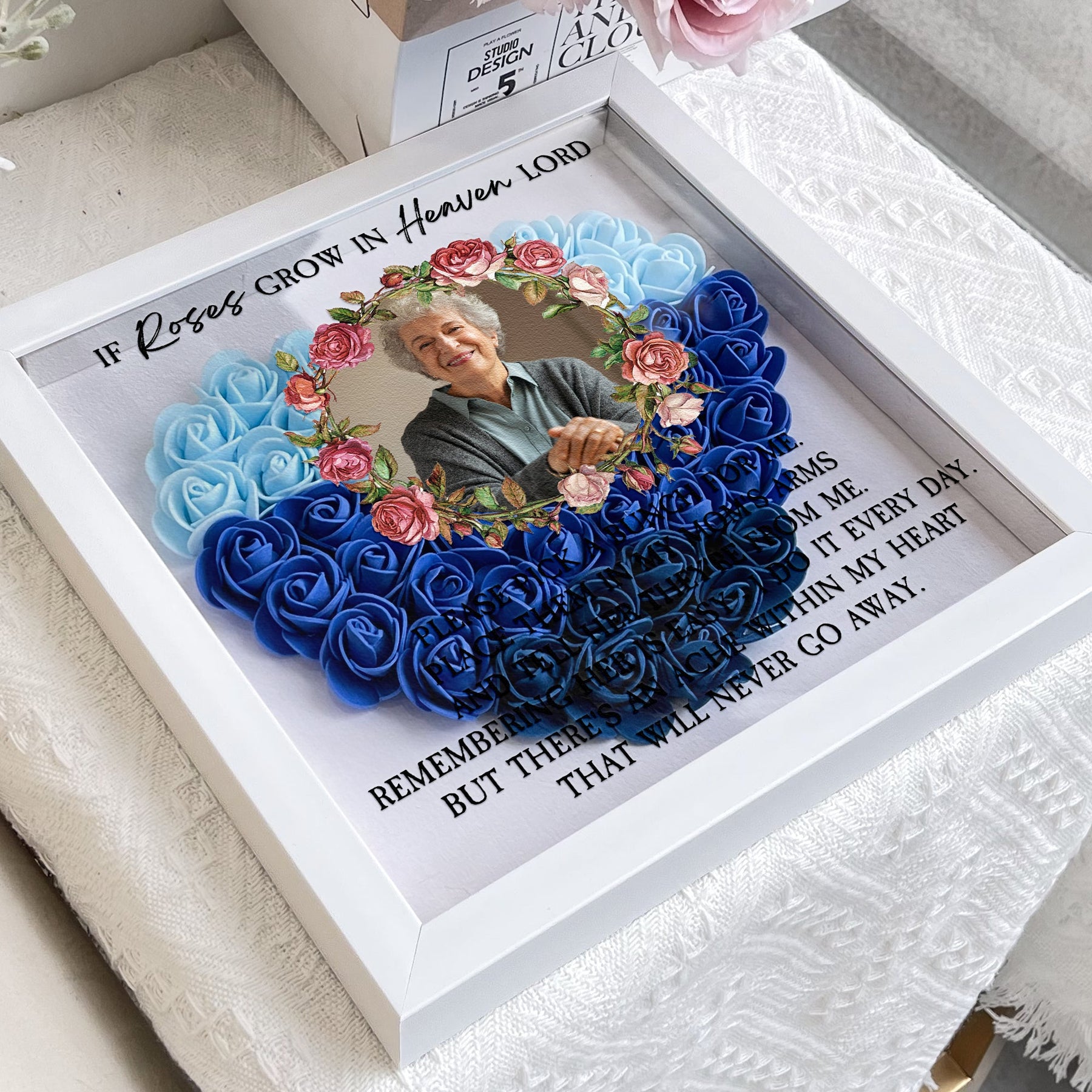If Roses Grow In Heaven - Personalized Photo Flower Shadow Box