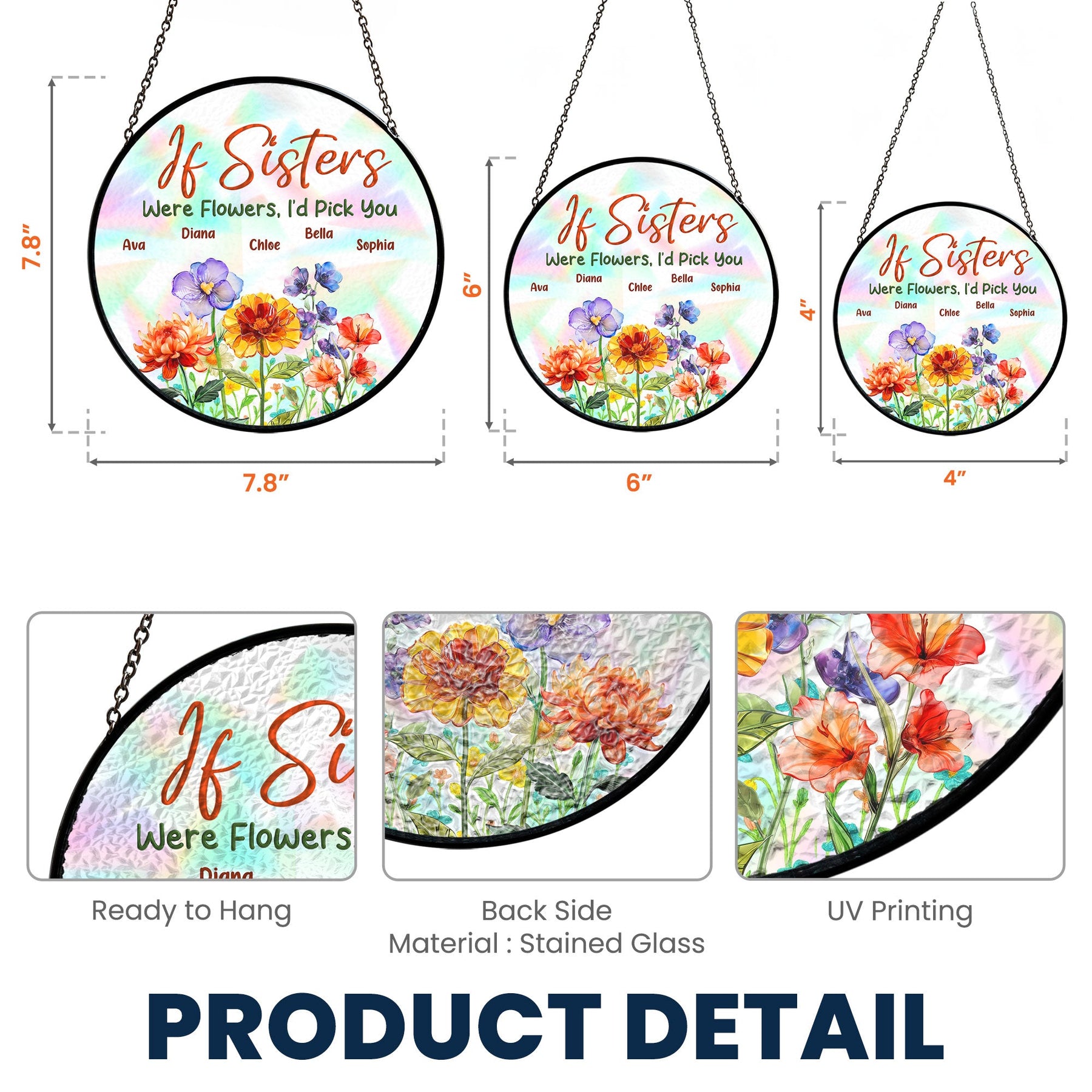 If Sisters Were Flowers - Personalized Stained Glass Window Hanging Suncatcher