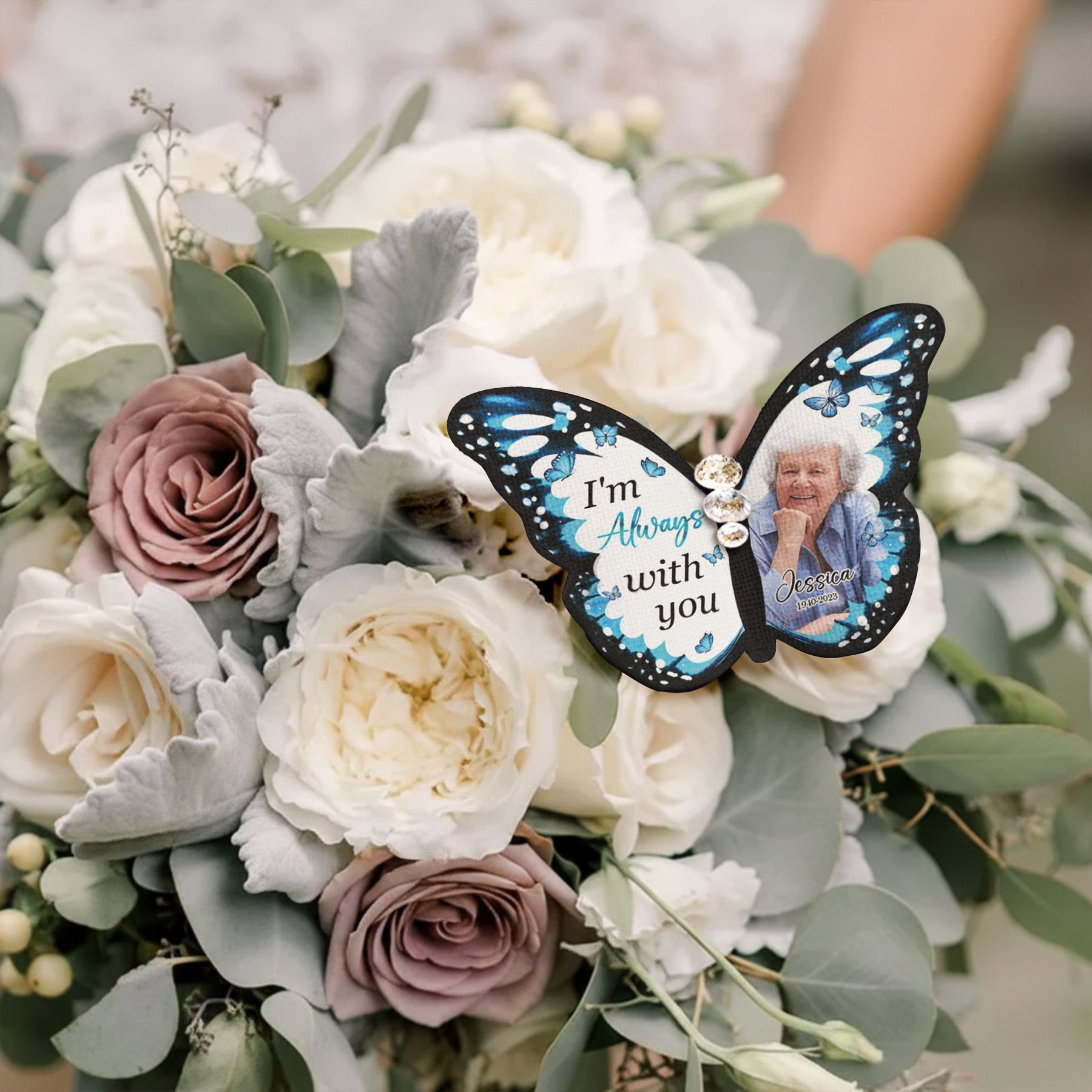 I'm Always With You - Personalized Photo Silk Butterfly Brooch