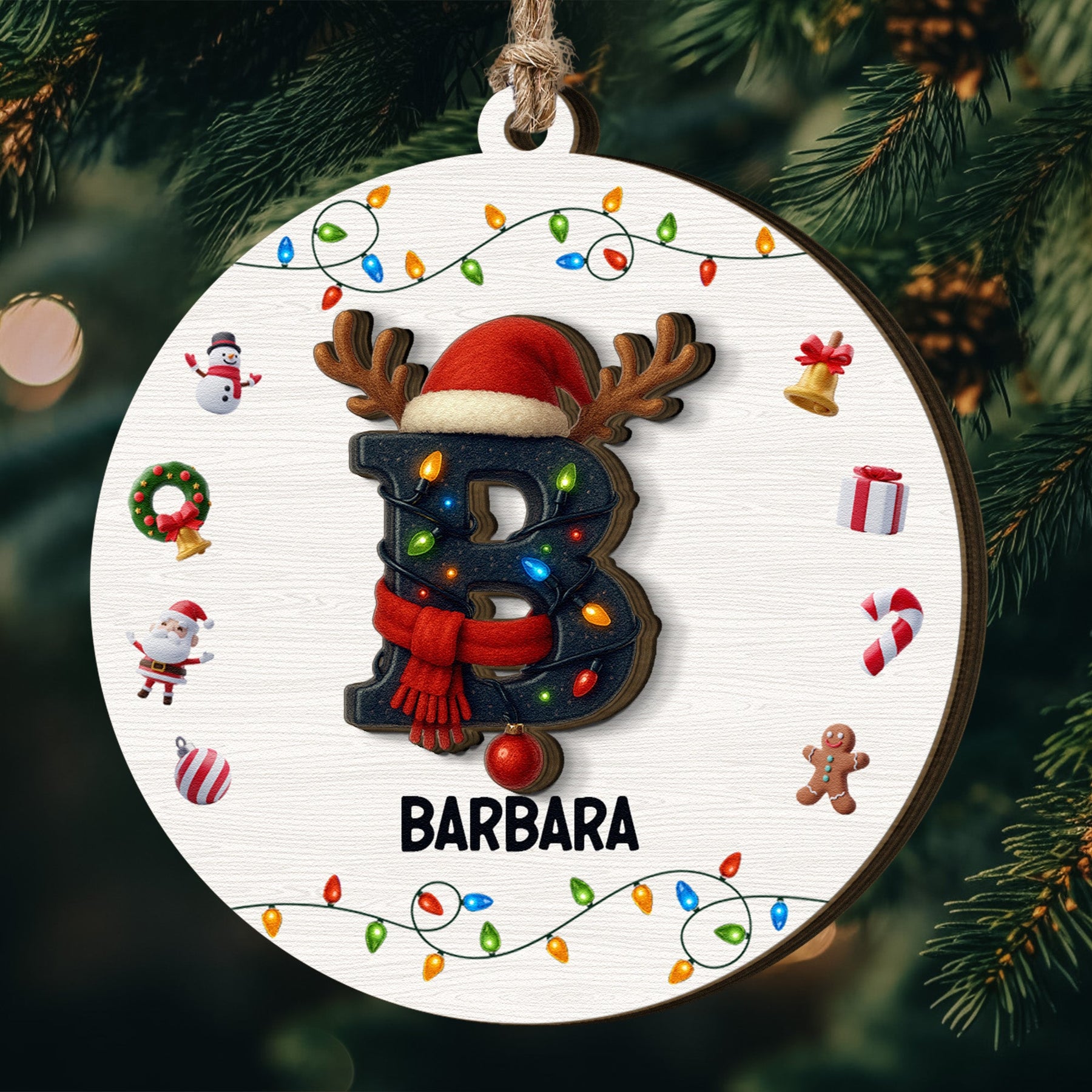 Initial Name Christmas - Personalized Wooden Ornament