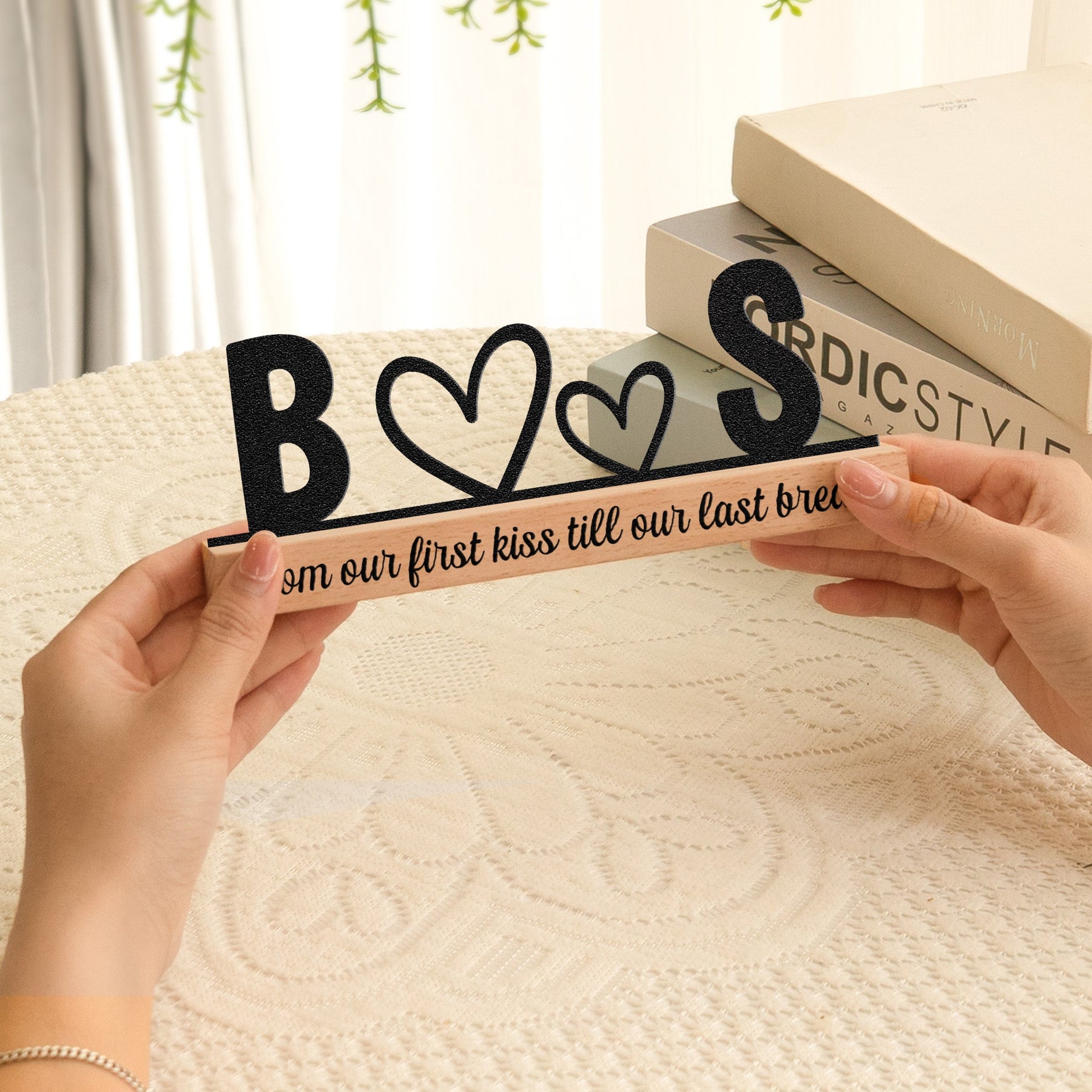 Initials & Heart, Love Forever & Always - Personalized Metal Desk Silhouette Sculpture