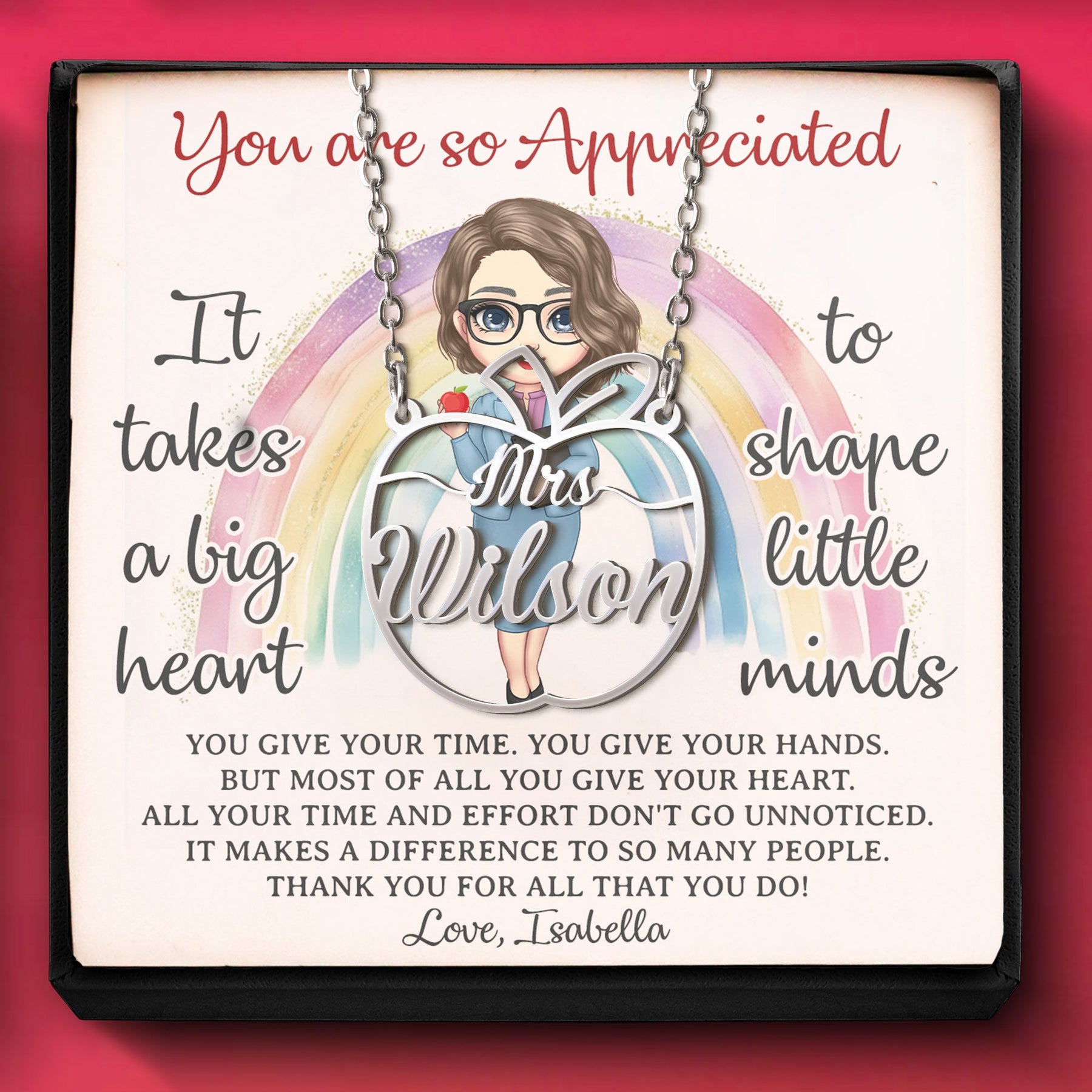 It Takes A Big Heart To Shape Little Minds - Custom Name Necklace