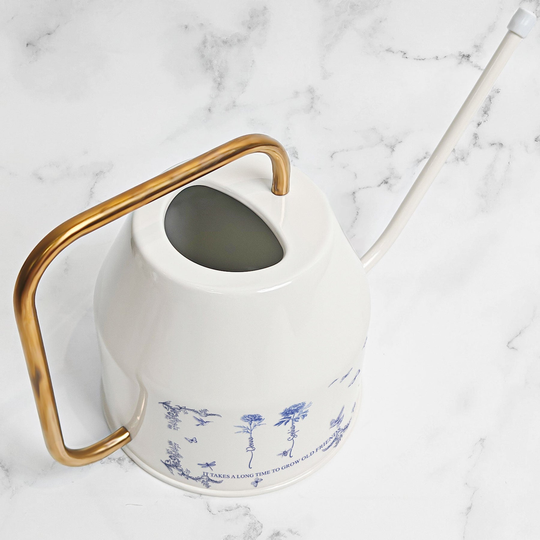 It Takes A Long Time To Grow An Old Friend - Custom Birth Flower Toile De Jouy - Personalized Indoor Watering Can
