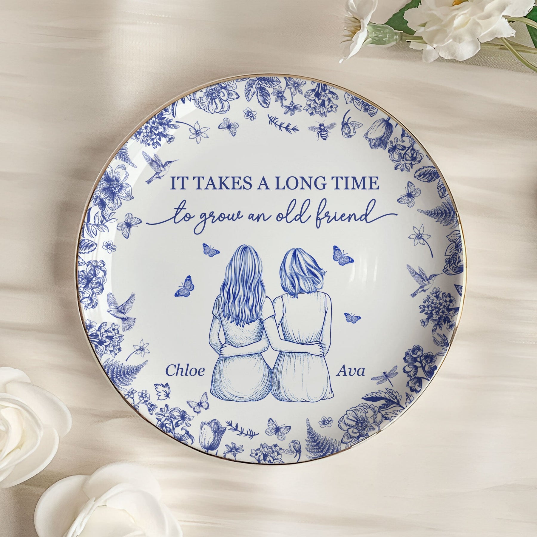 It Takes A Long Time To Grow An Old Friend Floral - Personalized Jewelry Dish