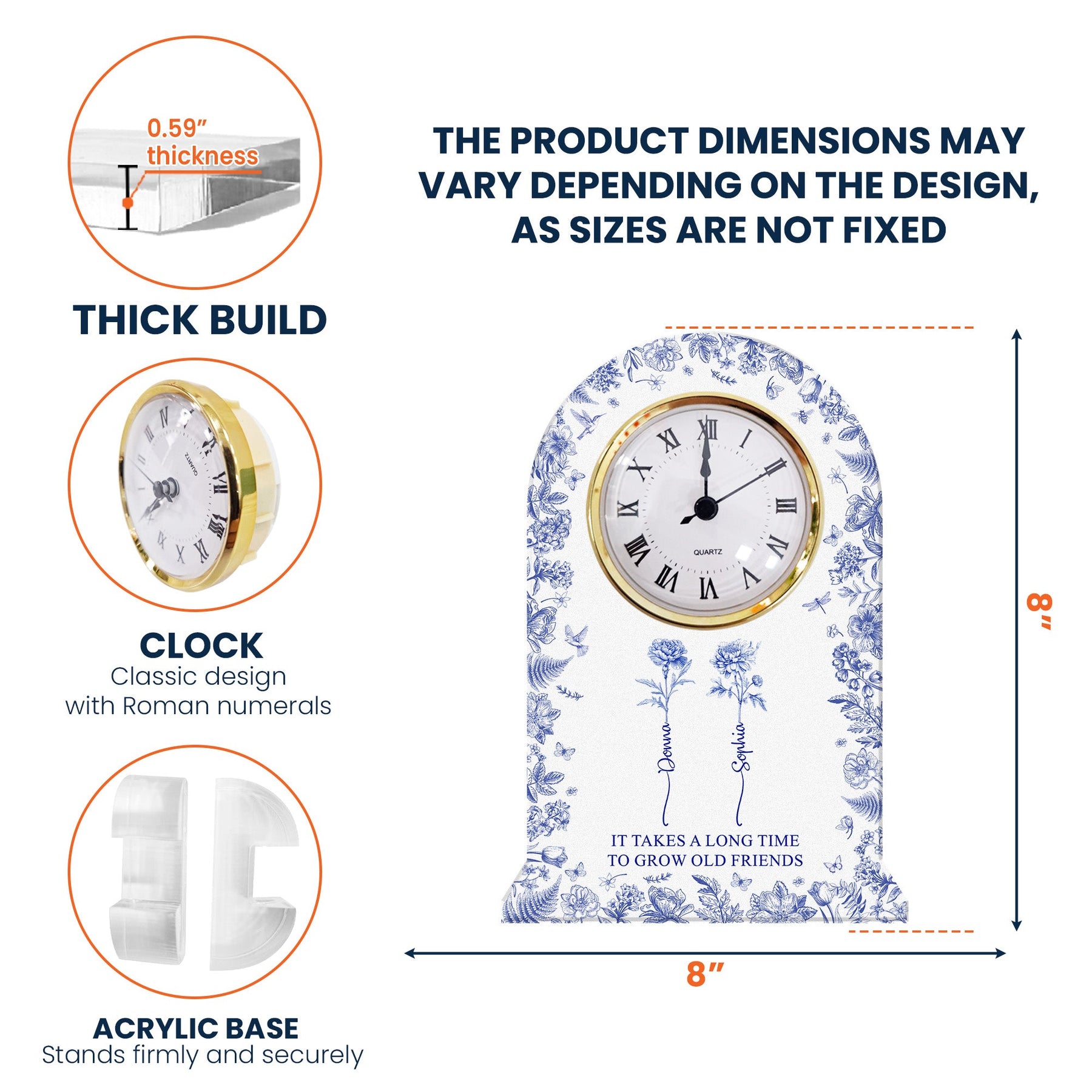 It Takes A Long Time To Grow Old Friends Toile De Jouy Birth Flower - Personalized Acrylic Desk Clock