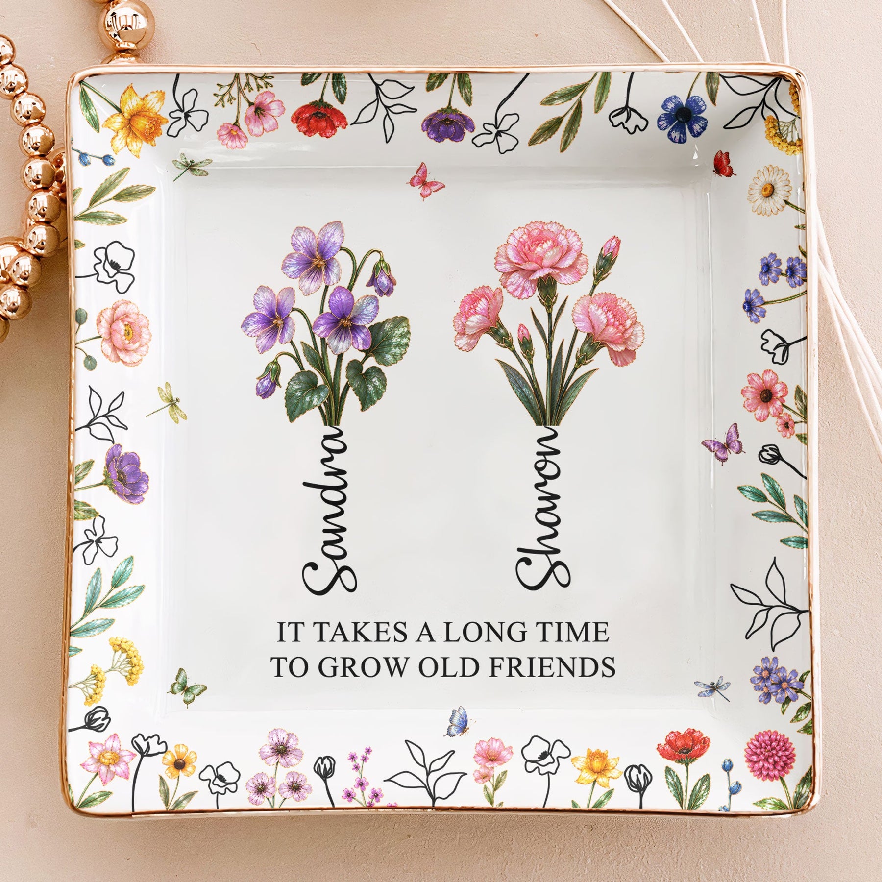 It Takes A Long Time To Grow An Old Friend, Bestie Mother Of Pearl - Personalized Jewelry Dish
