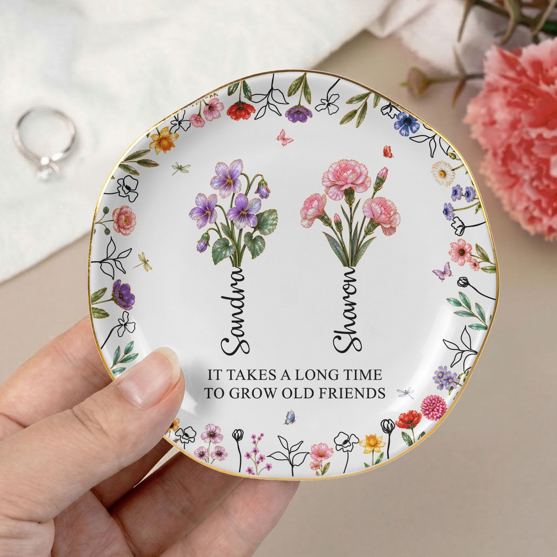 It Takes A Long Time To Grow An Old Friend, Bestie Mother Of Pearl - Personalized Jewelry Dish