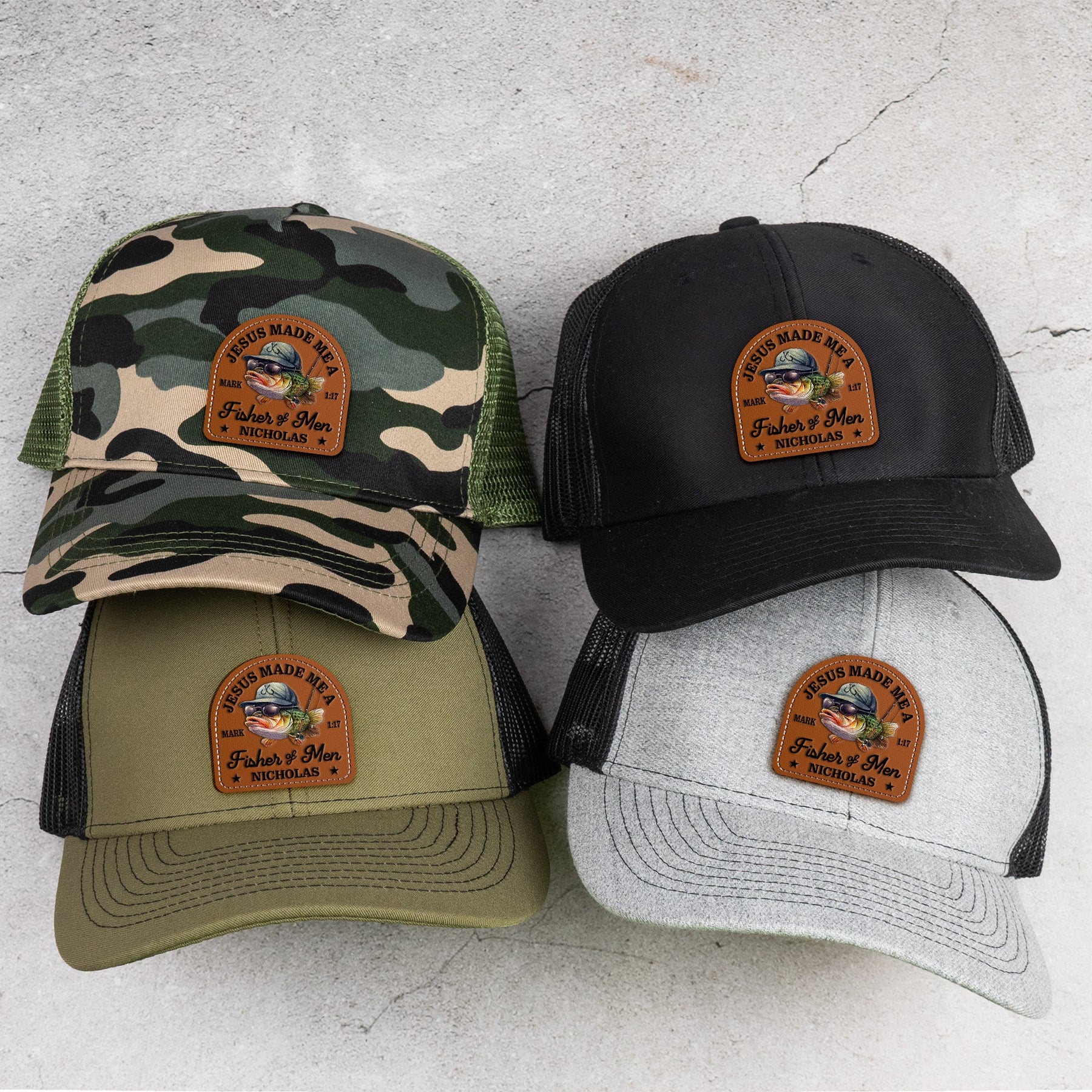 Jesus Made Me A Fisher Of Men - Personalized Leather Patch Hat
