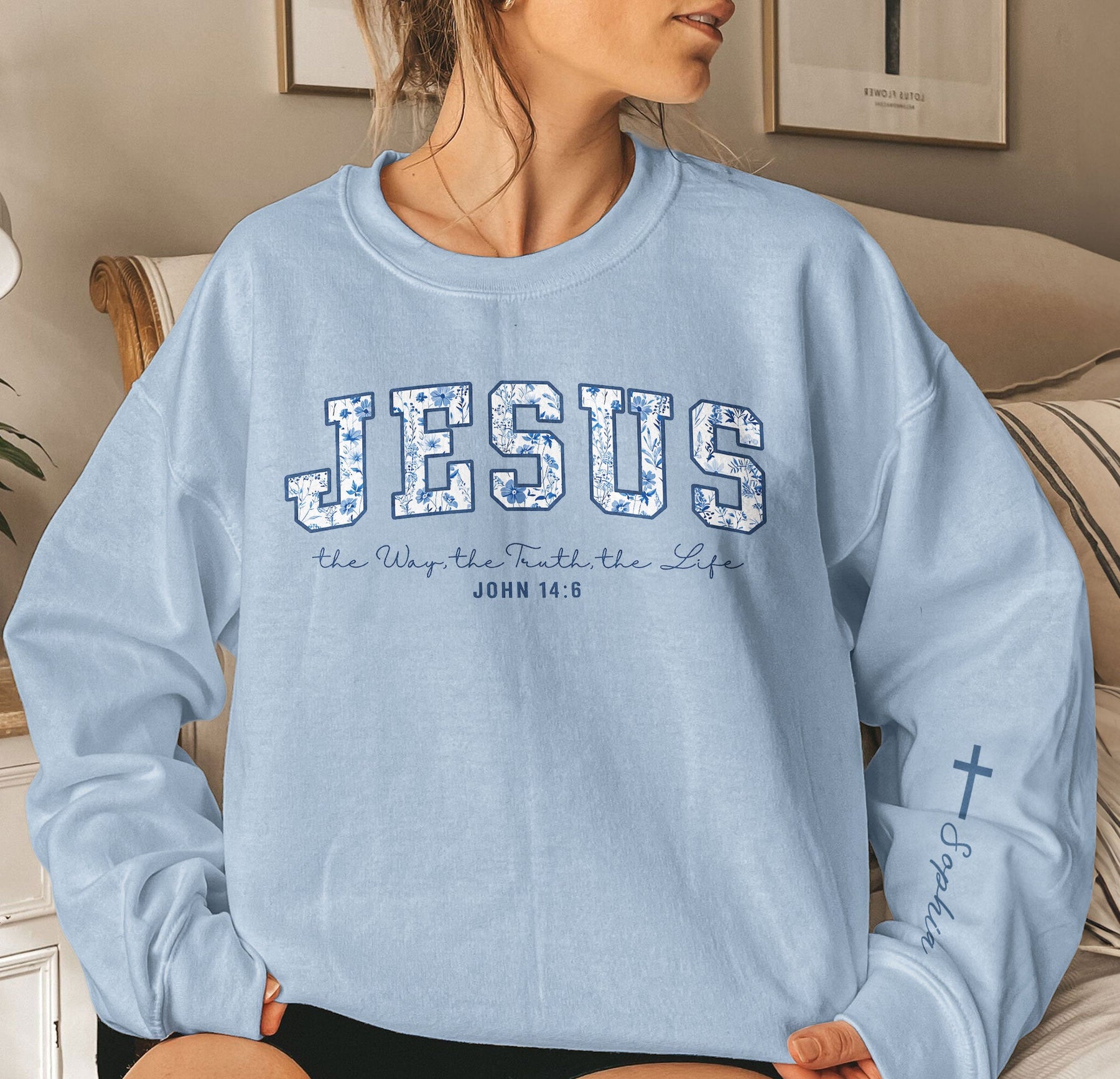 Jesus The Way The Truth The Life Toile De Jouy - Personalized Sweatshirt