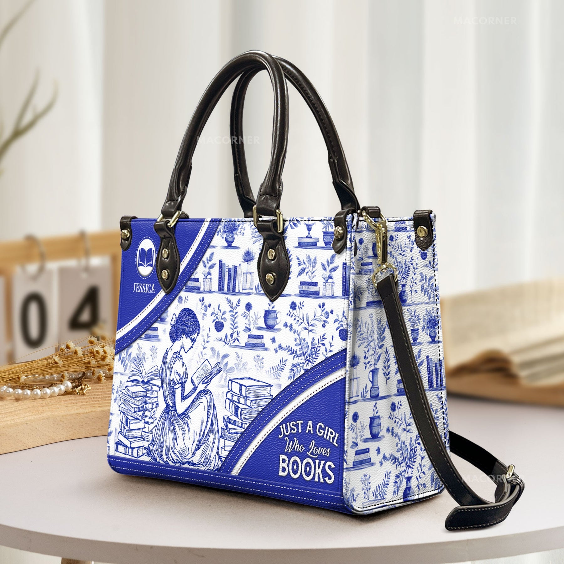 Just A Girl Who Loves Books Toile De Jouy - Personalized Leather Bag