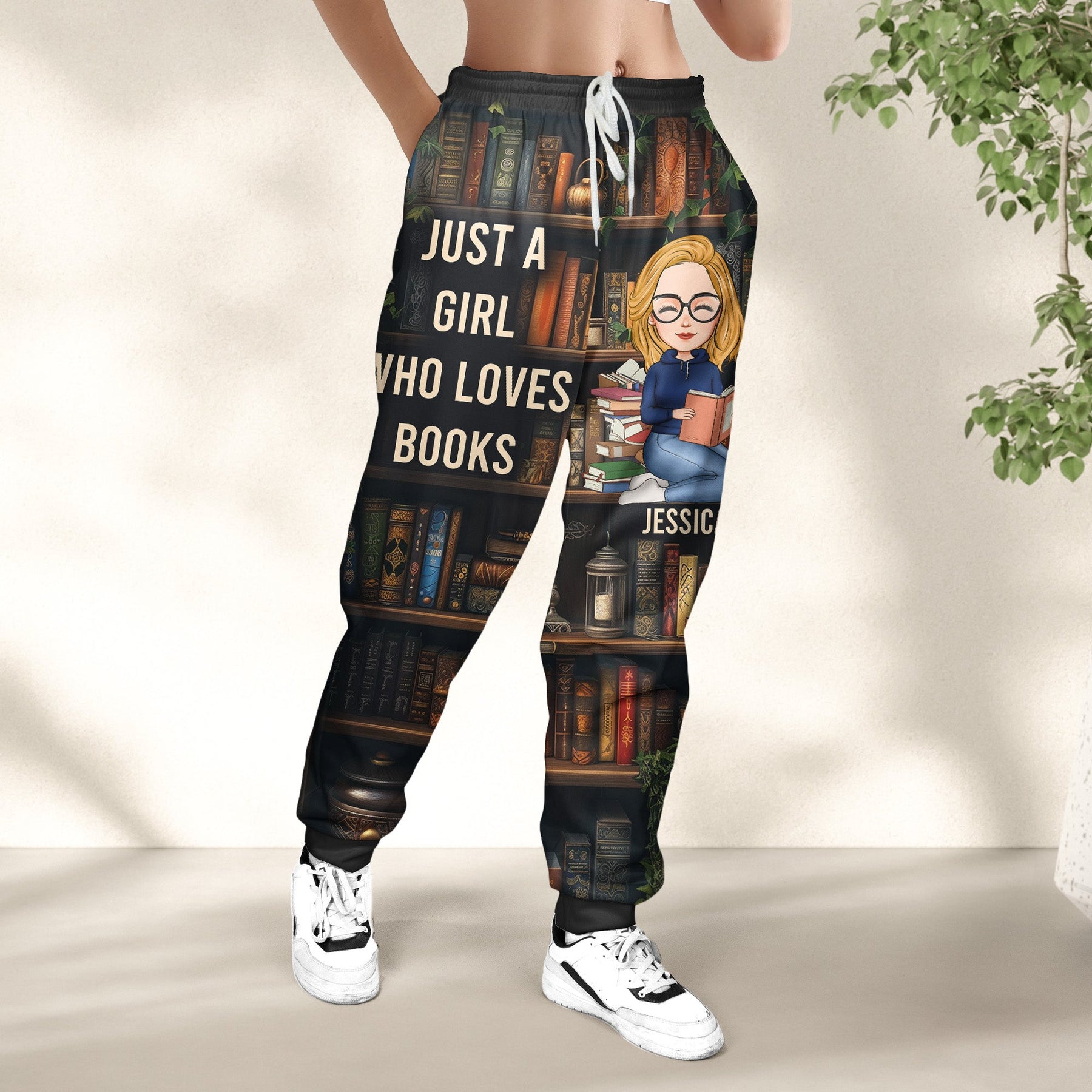 Just A Girl Who Loves Books - Custom Gift Set - Lounge Pants With Pockets, Custom Pajama Pants, Jogger Sweatpants, Gift For Her