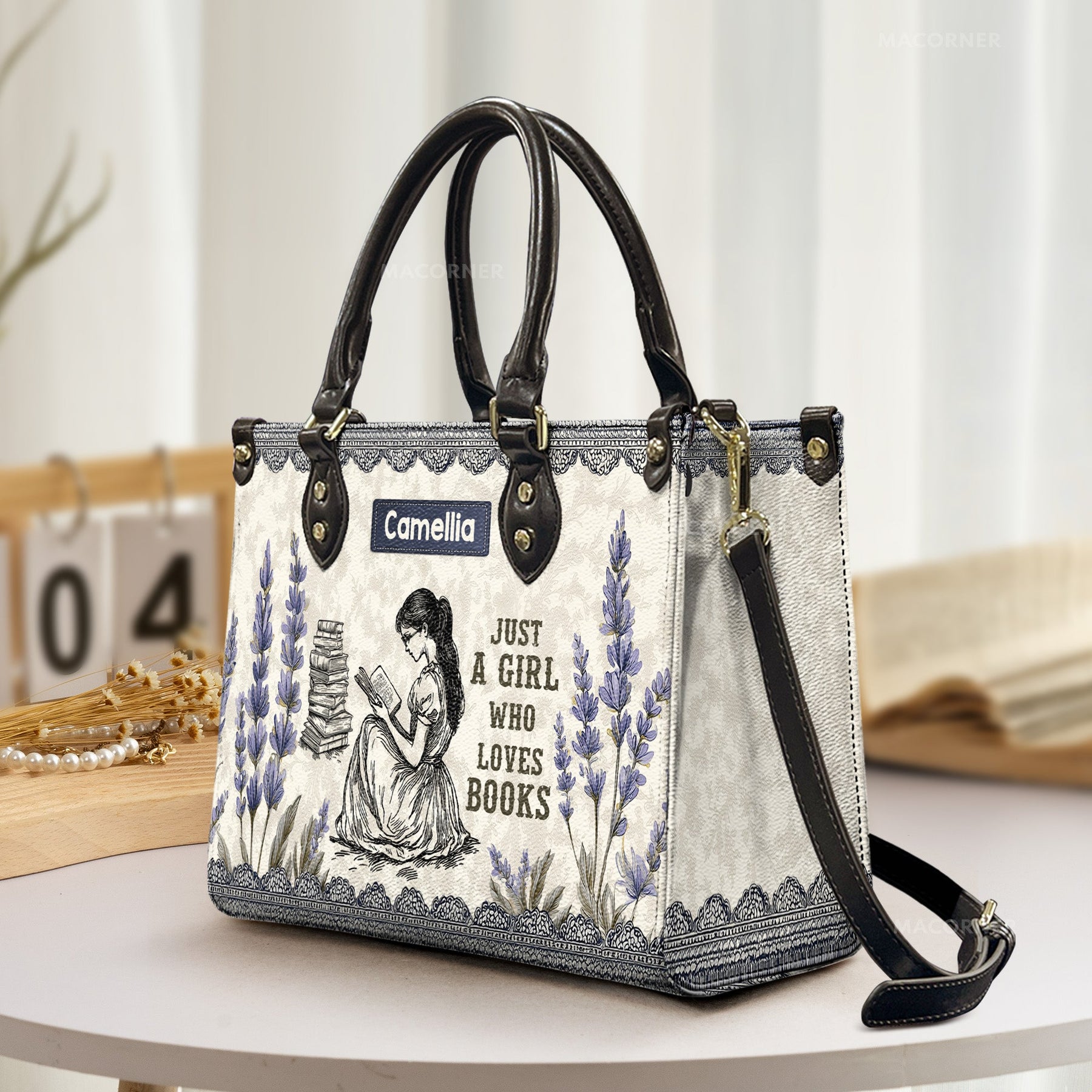 Just A Girl Who Loves Books Regency Lavender - Personalized Leather Bag