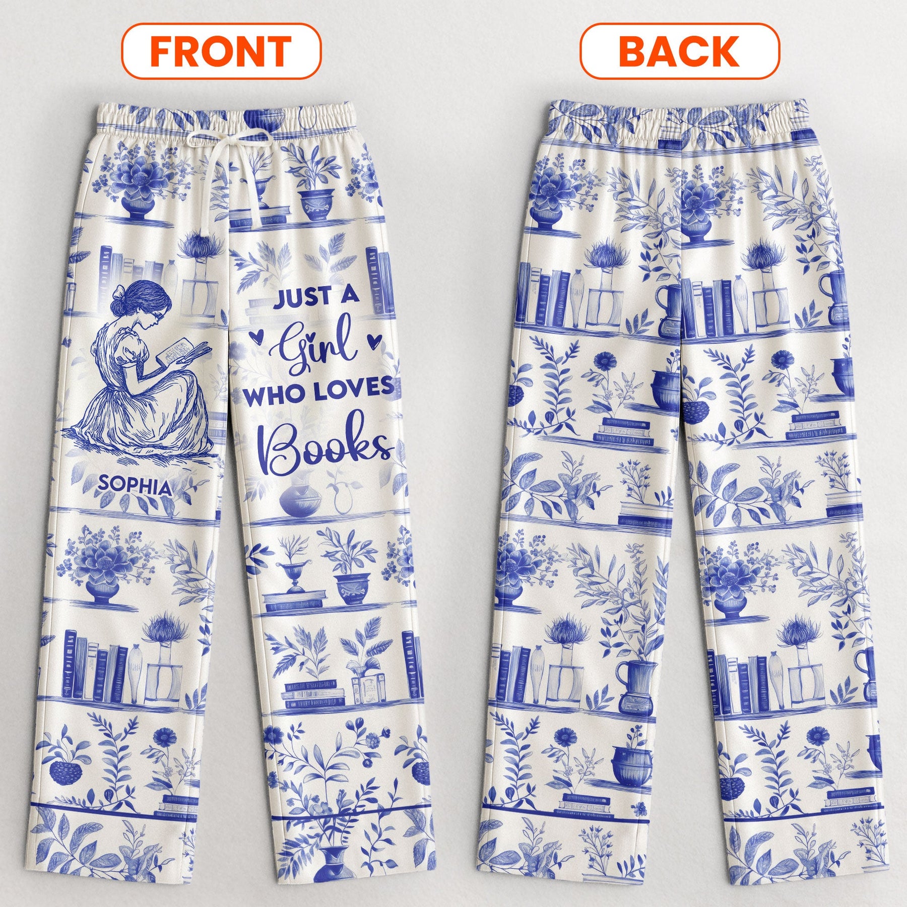 Just A Girl Who Loves Books Toile De Jouy - Personalized Satin Pajama Pants