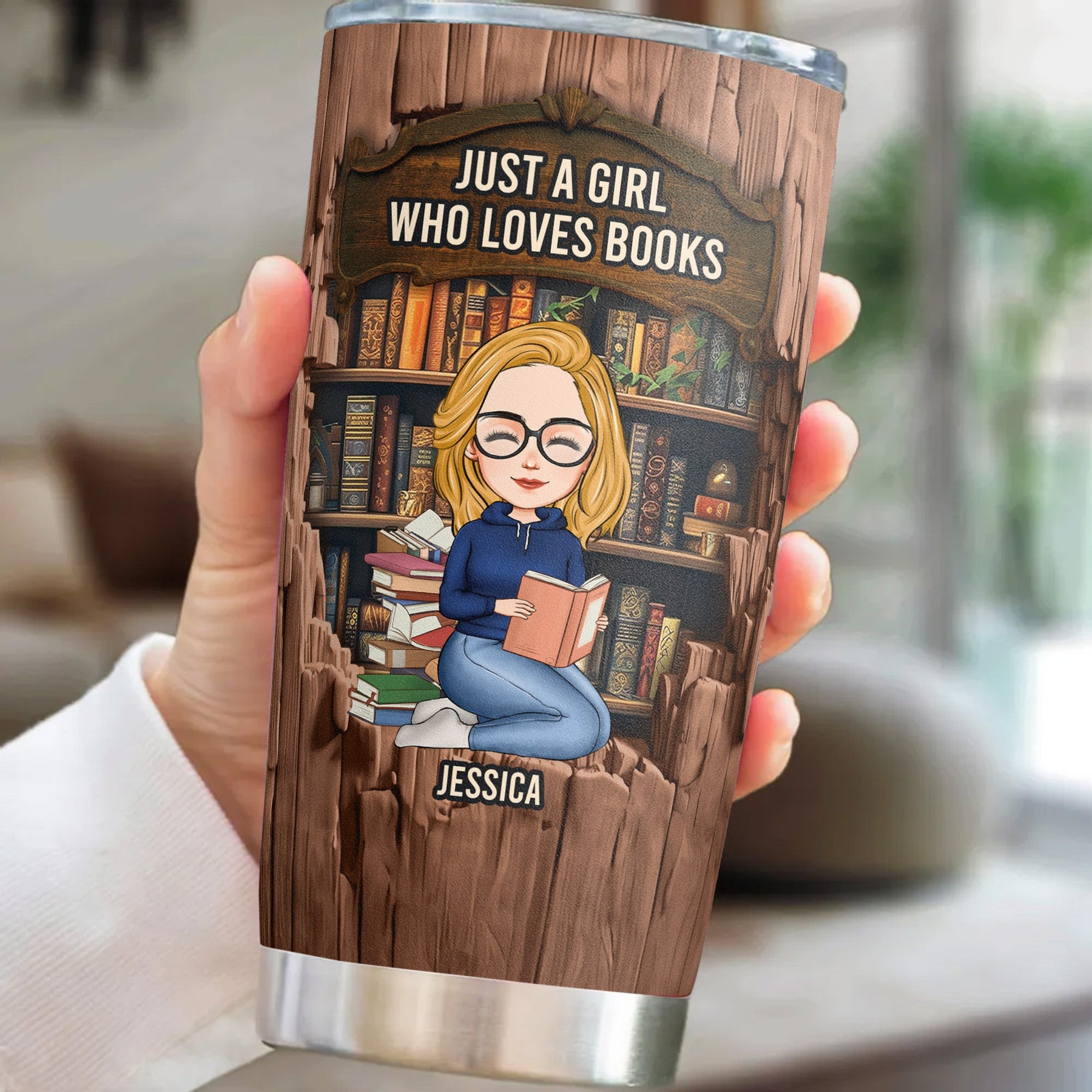 Just A Girl Who Loves Books-Wood Effect - Personalized Tumbler Cup
