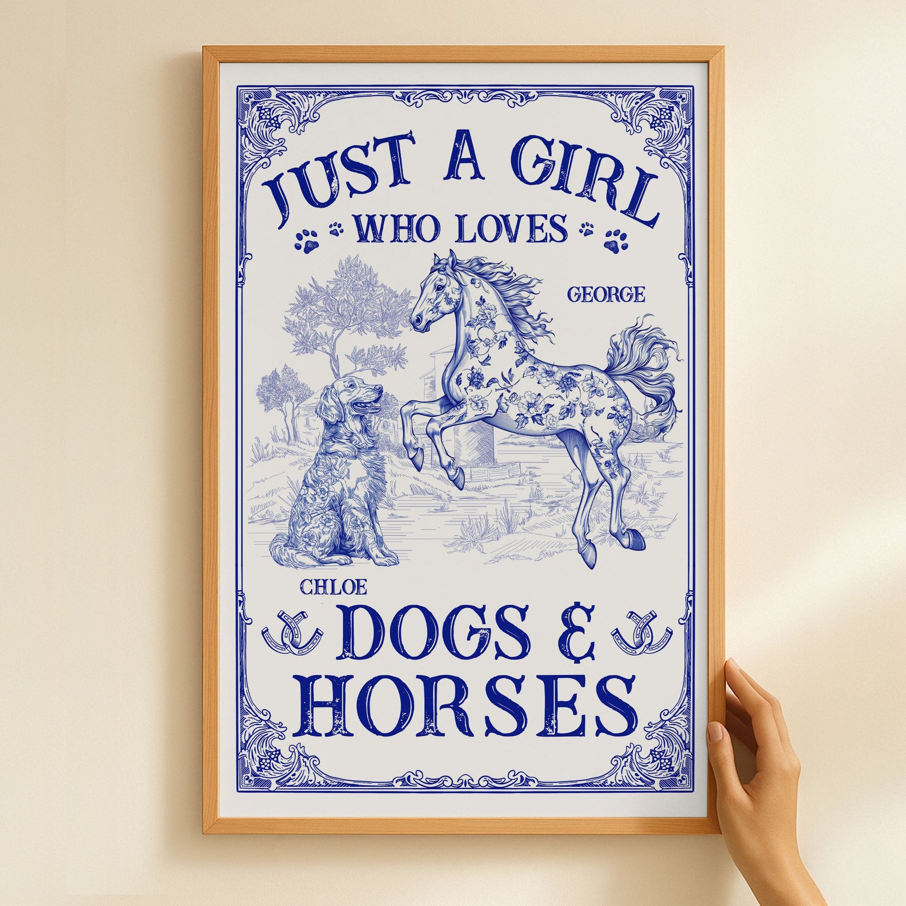 Just A Girl Who Loves Dogs And Horses Toile De Jouy - Personalized Poster