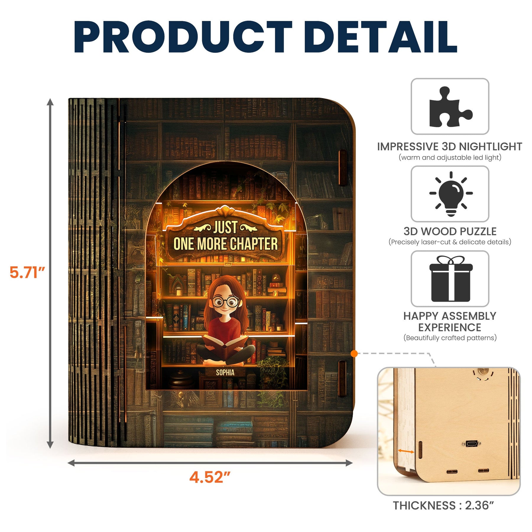 Just One More Chapter - Personalized 3D Wooden Puzzle Night Light