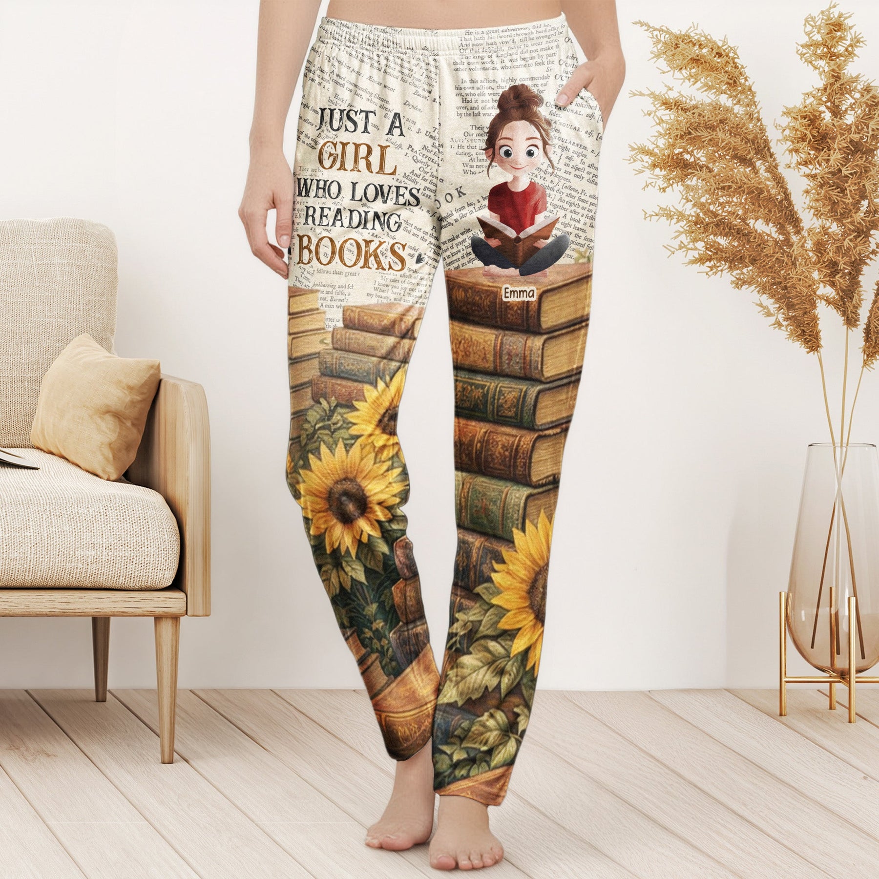 Just A Girl Who Loves Reading Books Sunflowers - For Book Lovers Club - Personalized Lounge Pants