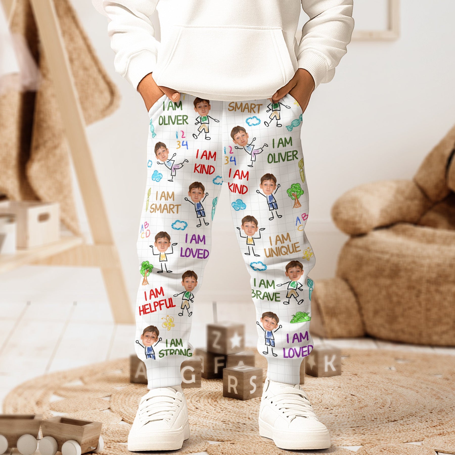 Kid Affirmations I Am Kind - Personalized Photo Sweatpants