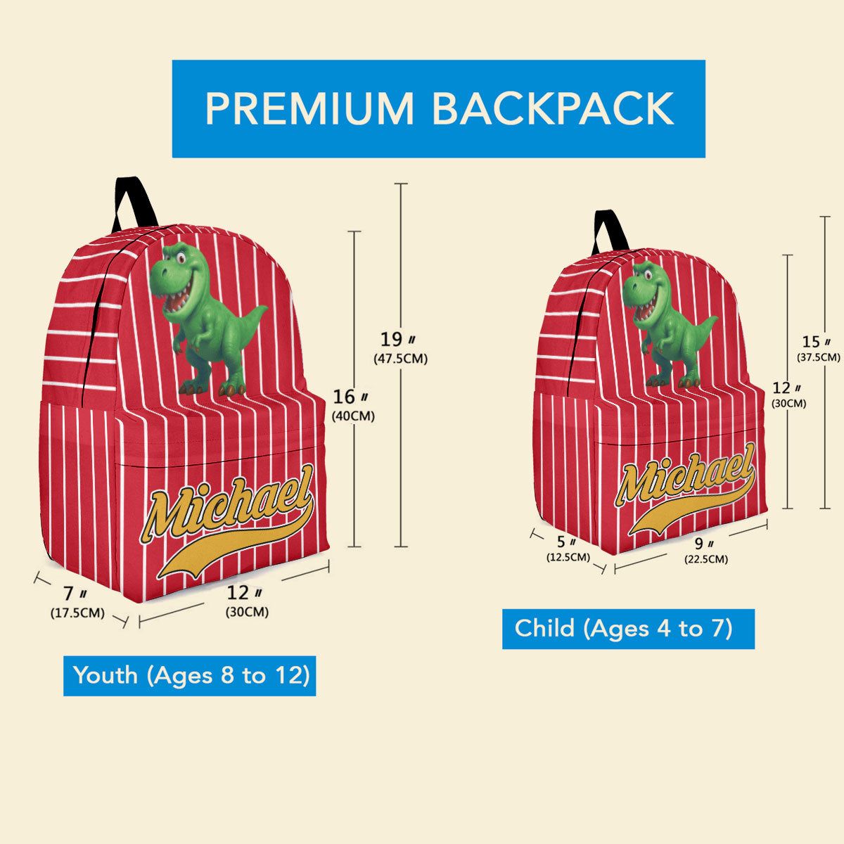 Kid Cartoon Dinosaurus Vehicles - Personalized Backpack