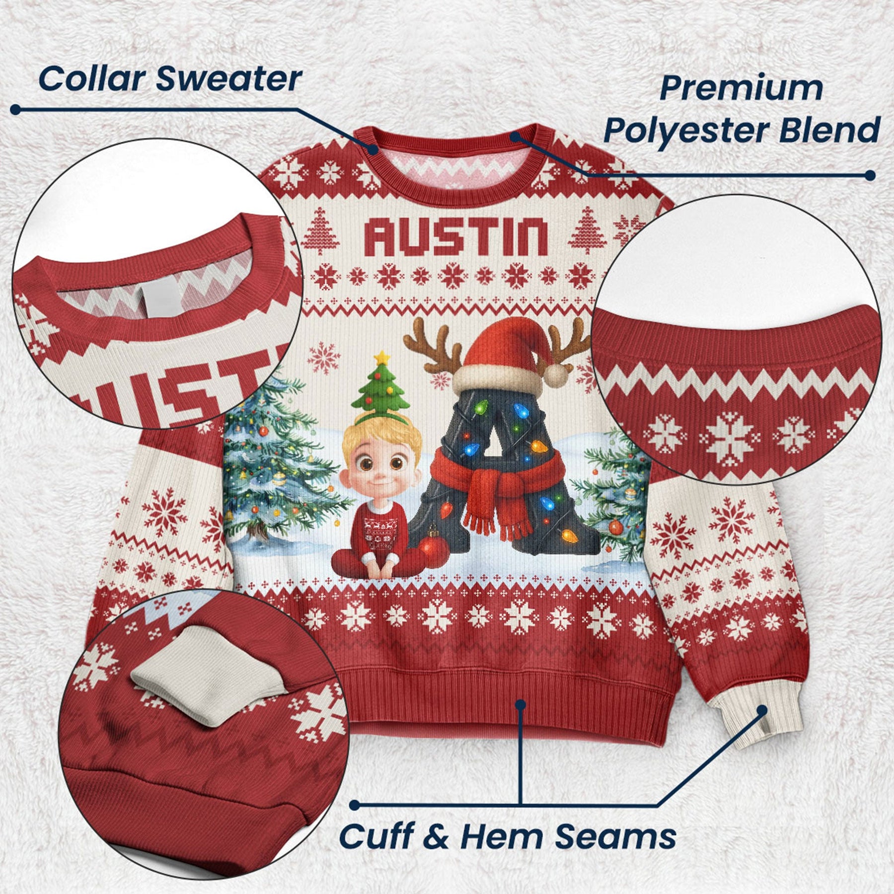 Kid Name Alphabet - Personalized Ugly Sweater