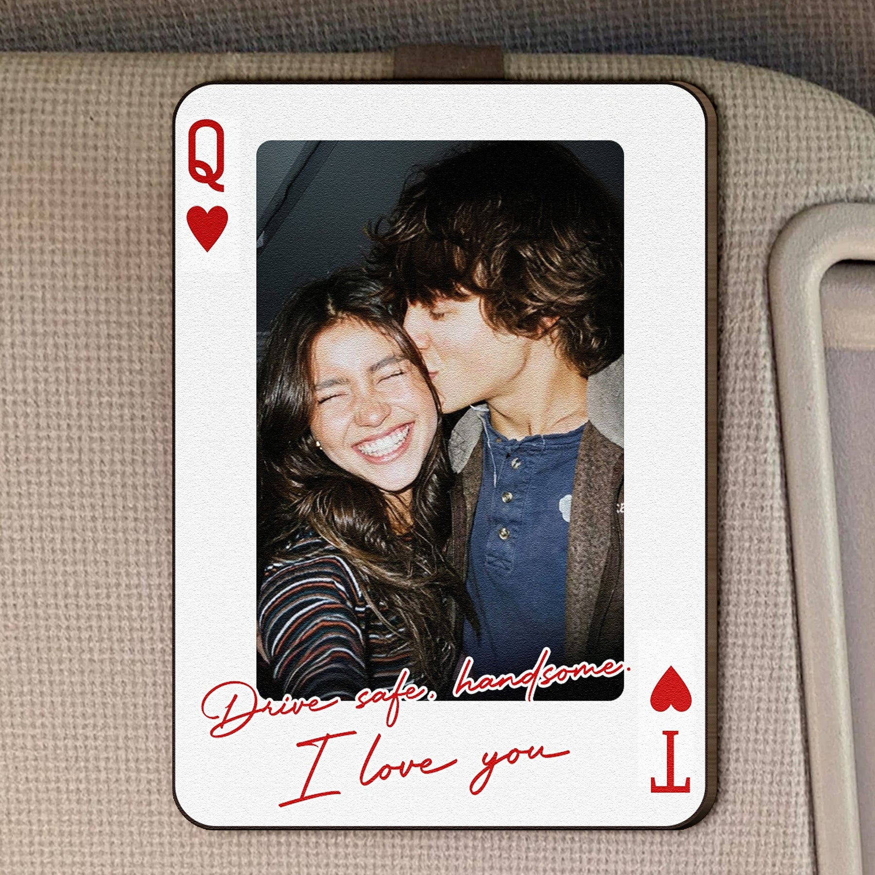 King & Queen Custom Couples Photo Drive Safe I Love You We're A Perfect Pair - Personalized Wooden Photo Car Visor Clip