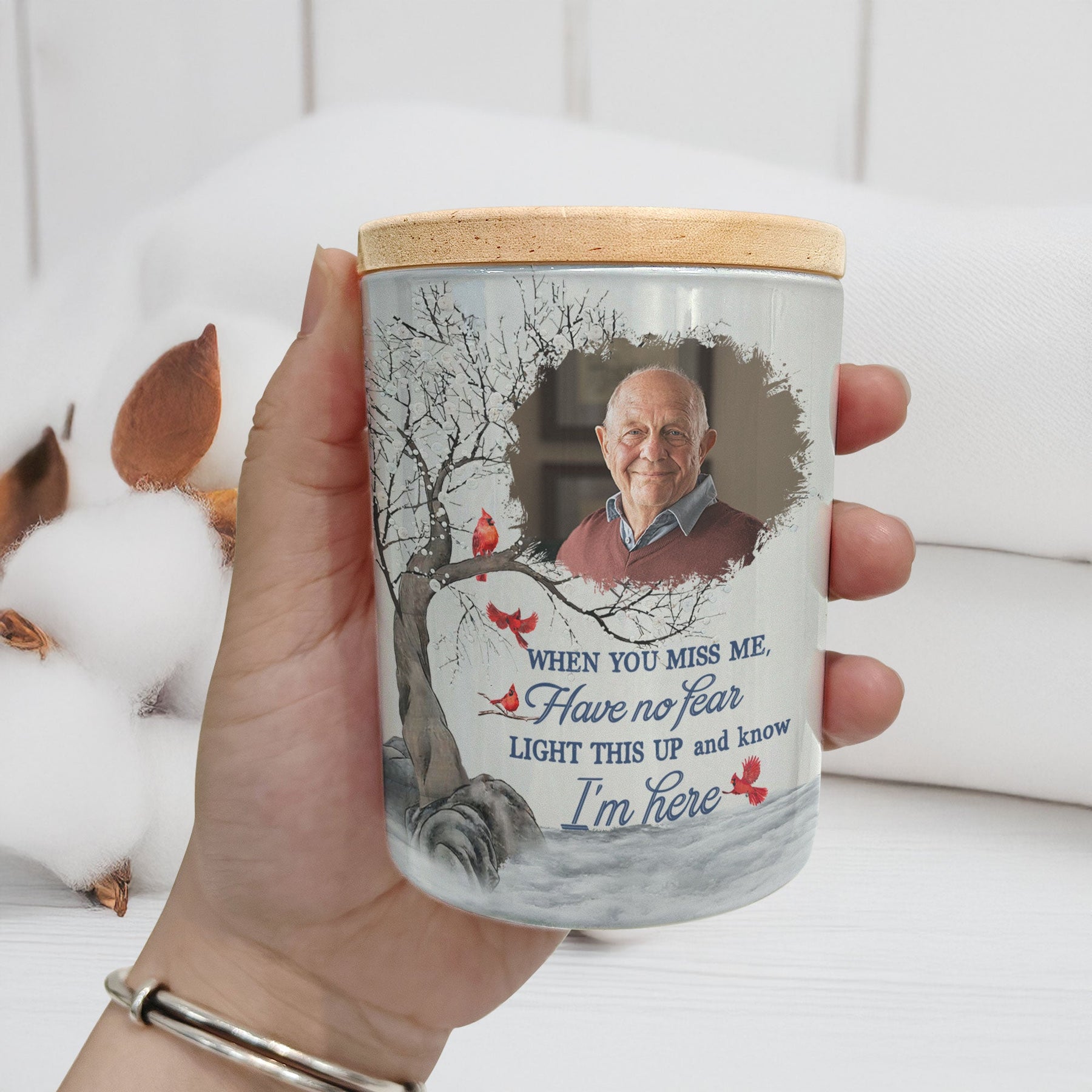 Light This Up & Know I'm Here Memorial Gift - Personalized Photo LED Tea Light Holder