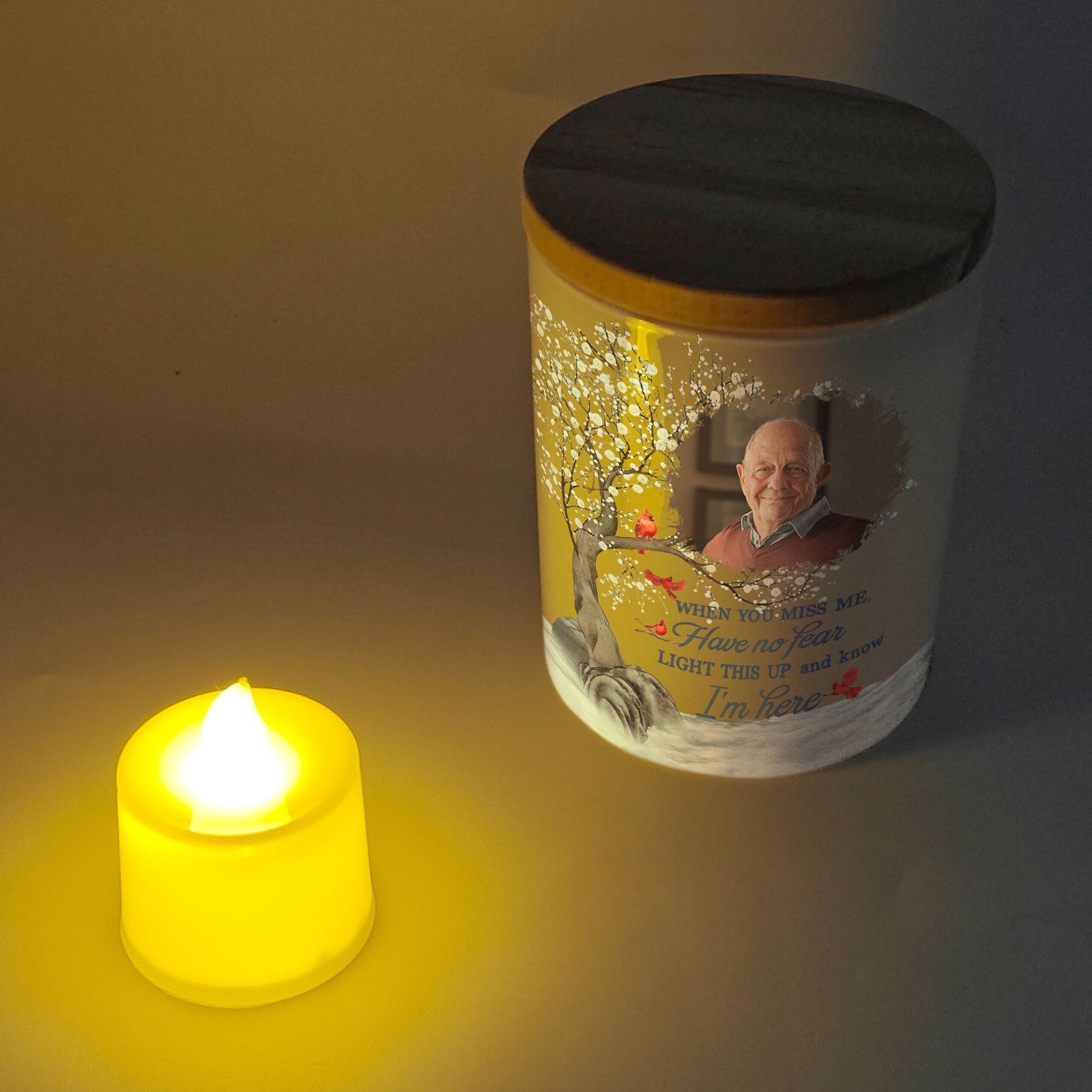 Light This Up & Know I'm Here Memorial Gift - Personalized Photo LED Tea Light Holder